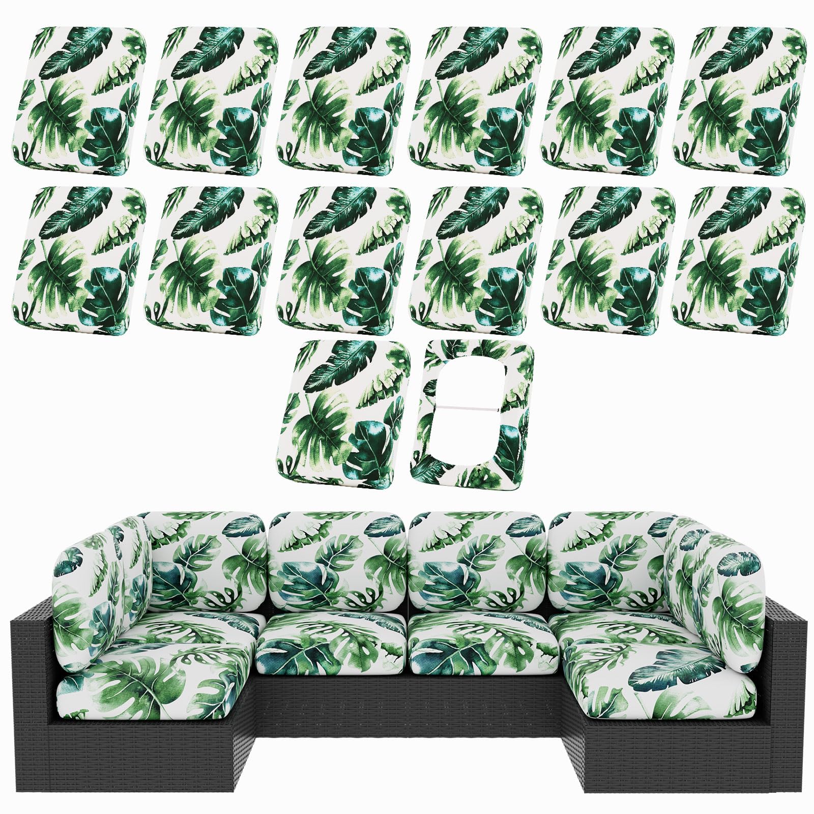 hyha 8Pcs Patio Cushion Covers, Stretch Outdoor Couch Cushion Covers Replacement, Washable Outdoor Chair/Sofa Slipcovers for Patio Furniture Cushions Protector with Elastic Bottom(Floral,Cover Only)