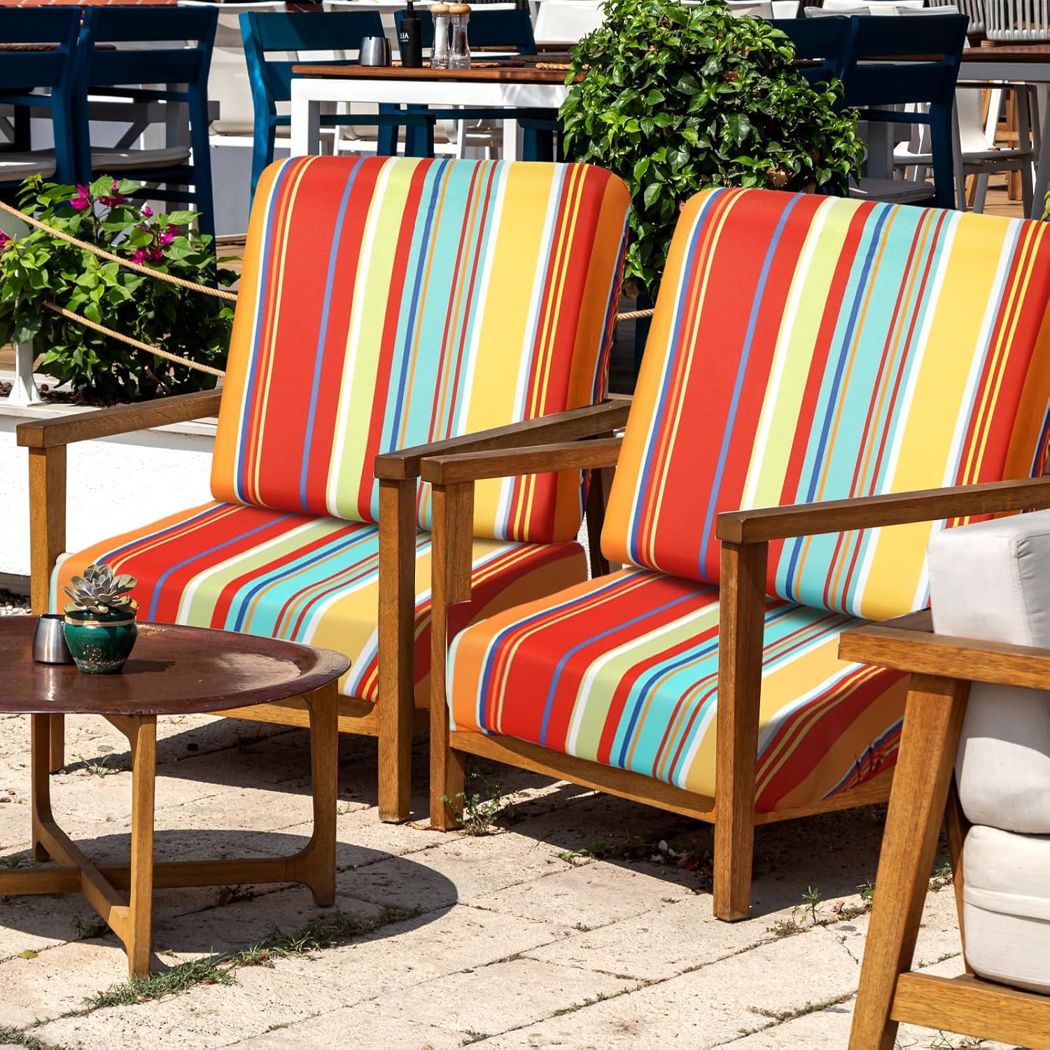 Geyoga 8 Pcs Patio Stretch Sofa Cushion Covers Outdoor Cushion Covers Replacement Waterproof Patio Furniture Couch Slipcovers Washable Chair Seat Soft Flexibility Protector, Rainbow Stripes Style