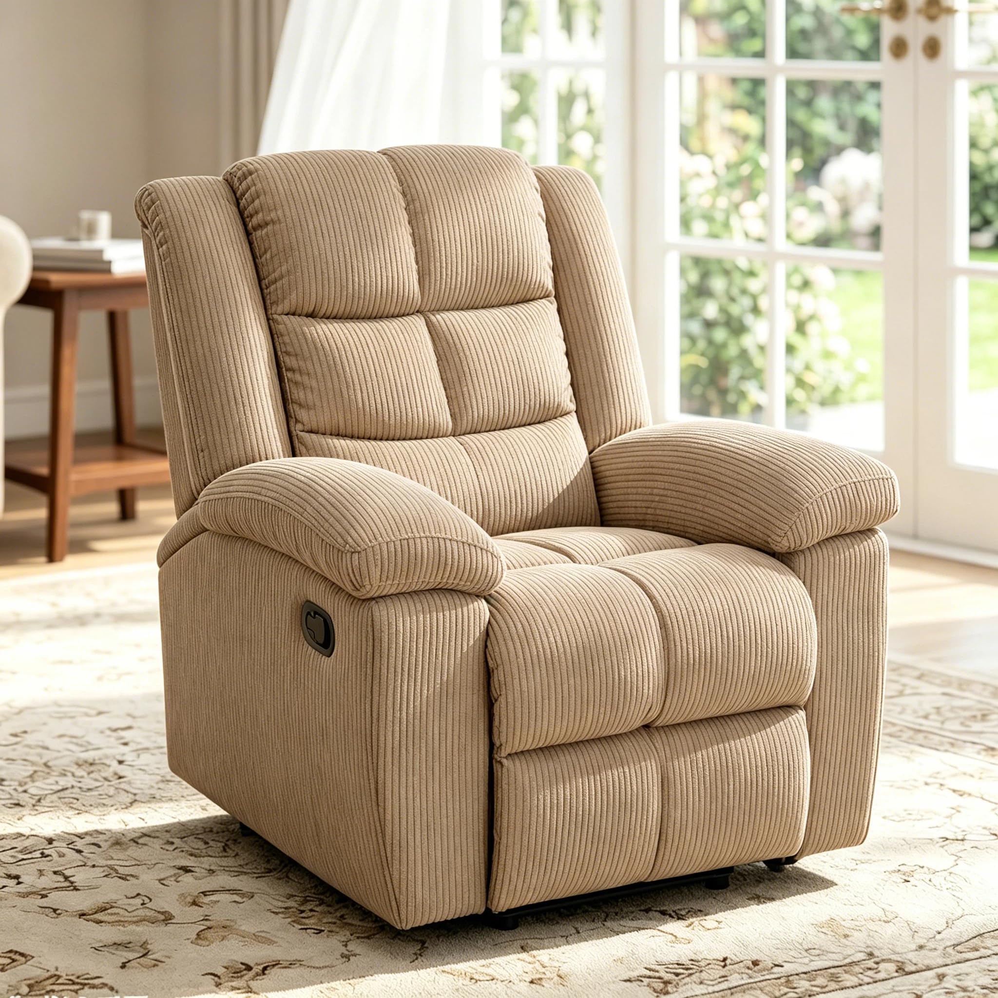 Manual Recliner Chair, Nursery Rocking Chair, Velvet Recliner Chair for Adults, Lazy Boy, Gaming Recliner wih Overstuffed Arms, Suitable for Home Theater, Living Room, Bedroom, Brown