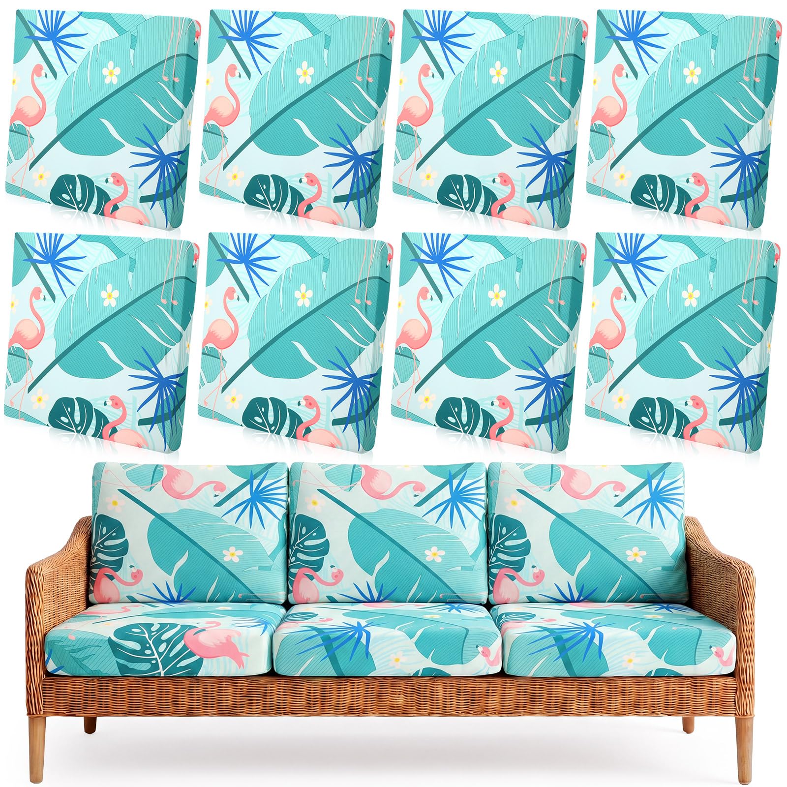 Tegeme 8 Pcs Stretch Printed Sofa Cushion Covers Outdoor Floral Couch Covers Replacement Outdoor Couch and Sofa Slipcovers Furniture Cushion Washable Reusable Furniture Protector (Modern)