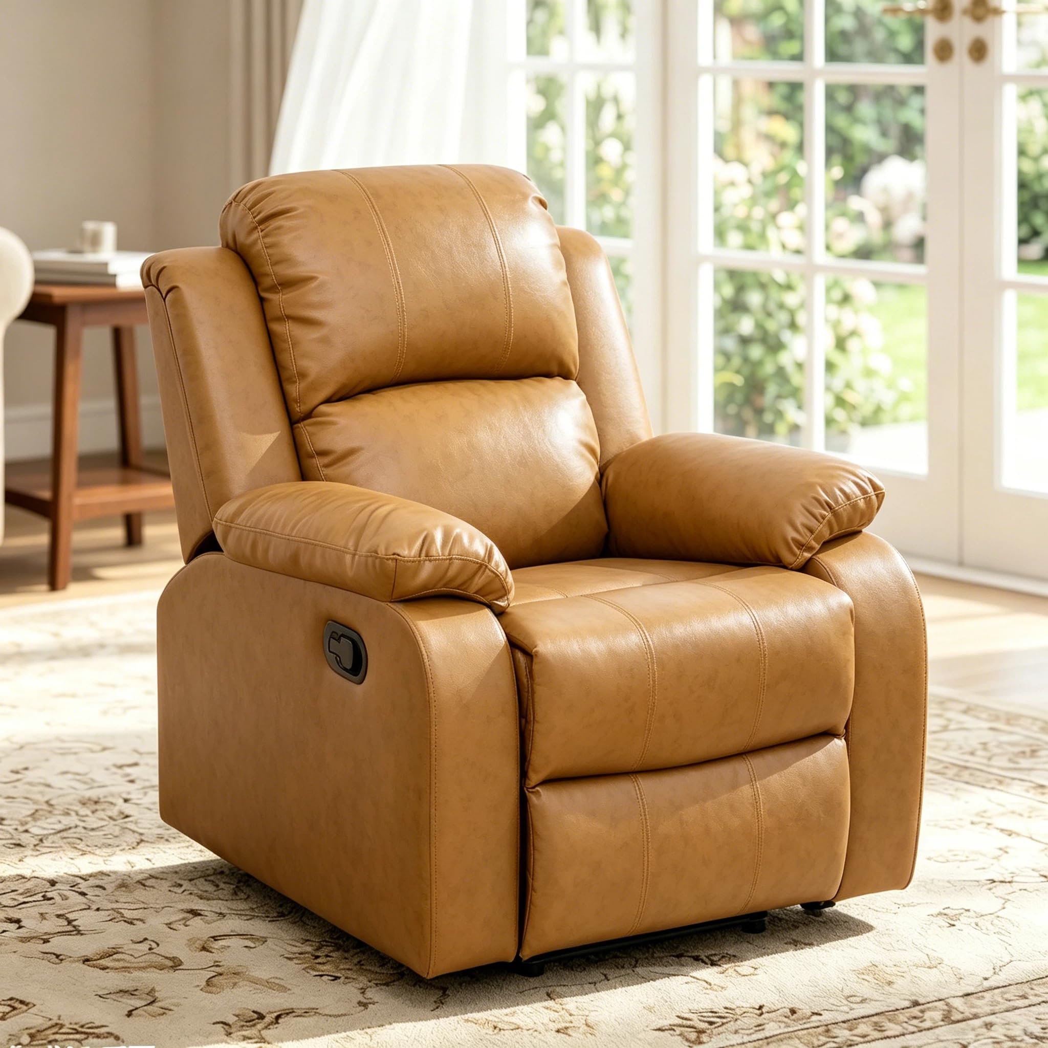 Manual Recliner Chair, Nursery Rocking Chair, Velvet Recliner Chair for Adults, Lazy Boy, Gaming Recliner wih Overstuffed Arms, Suitable for Home Theater, Living Room, Bedroom, Brown