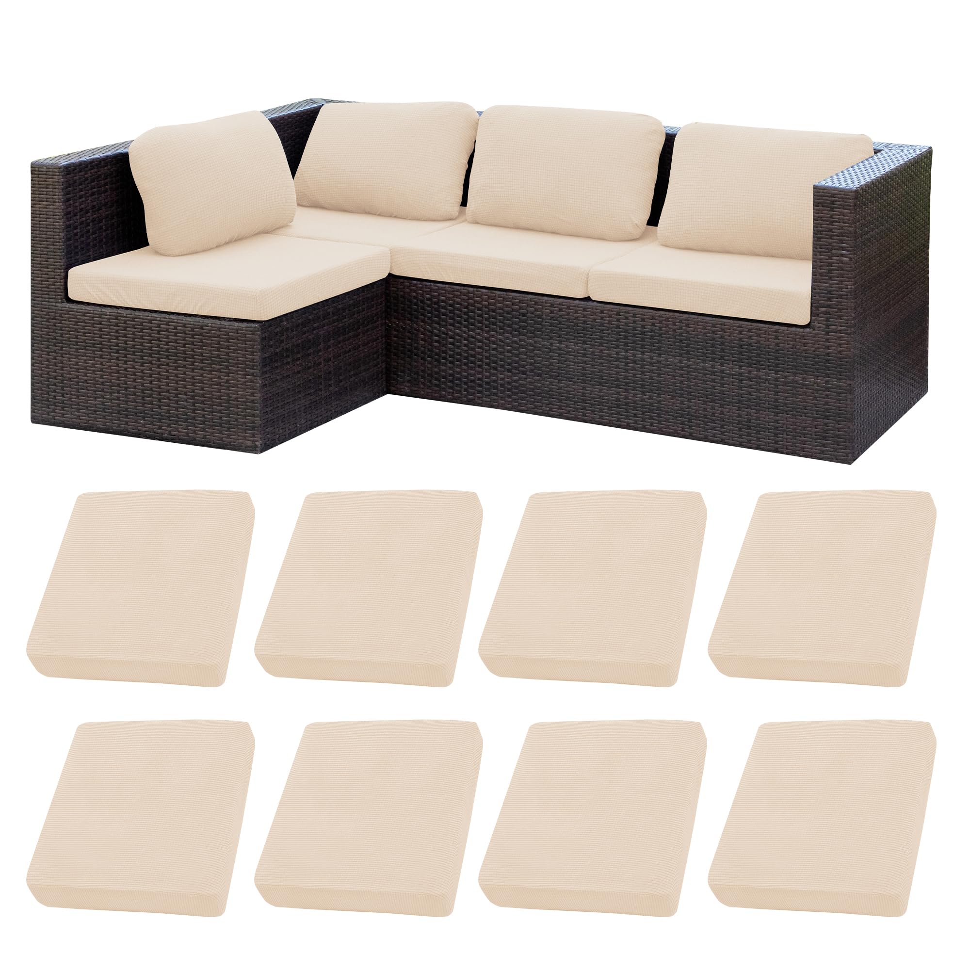 BIETYONE 8Pcs Stretch Patio Cushion Covers,Outdoor Couch Covers Replacement,Outdoor Couch & Sofa Slipcovers,for Patio Furniture Cushion Covers,Washable Reusable Furniture Protector (Vivid, Cover Only)