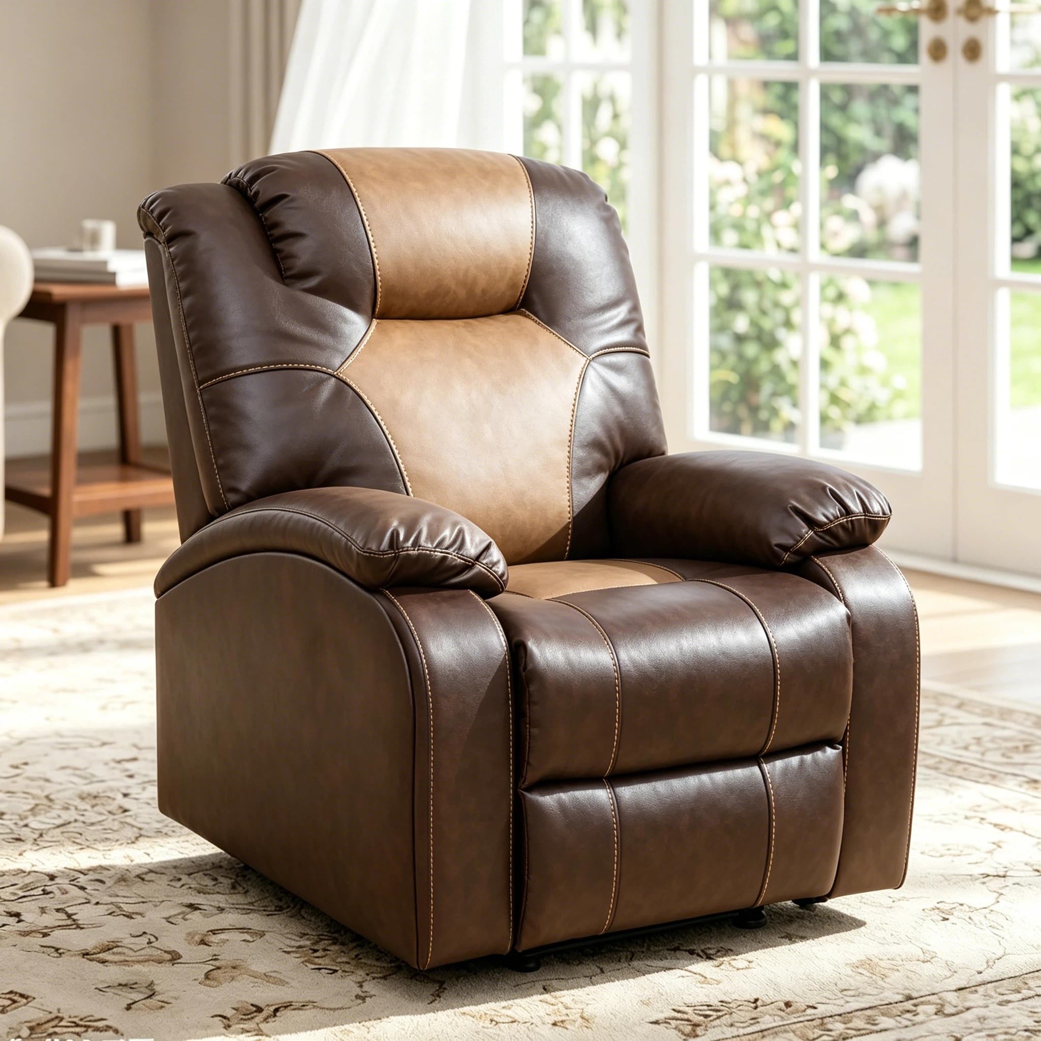 Manual Recliner Chair, Nursery Rocking Chair, Velvet Recliner Chair for Adults, Lazy Boy, Gaming Recliner wih Overstuffed Arms, Suitable for Home Theater, Living Room, Bedroom, Brown