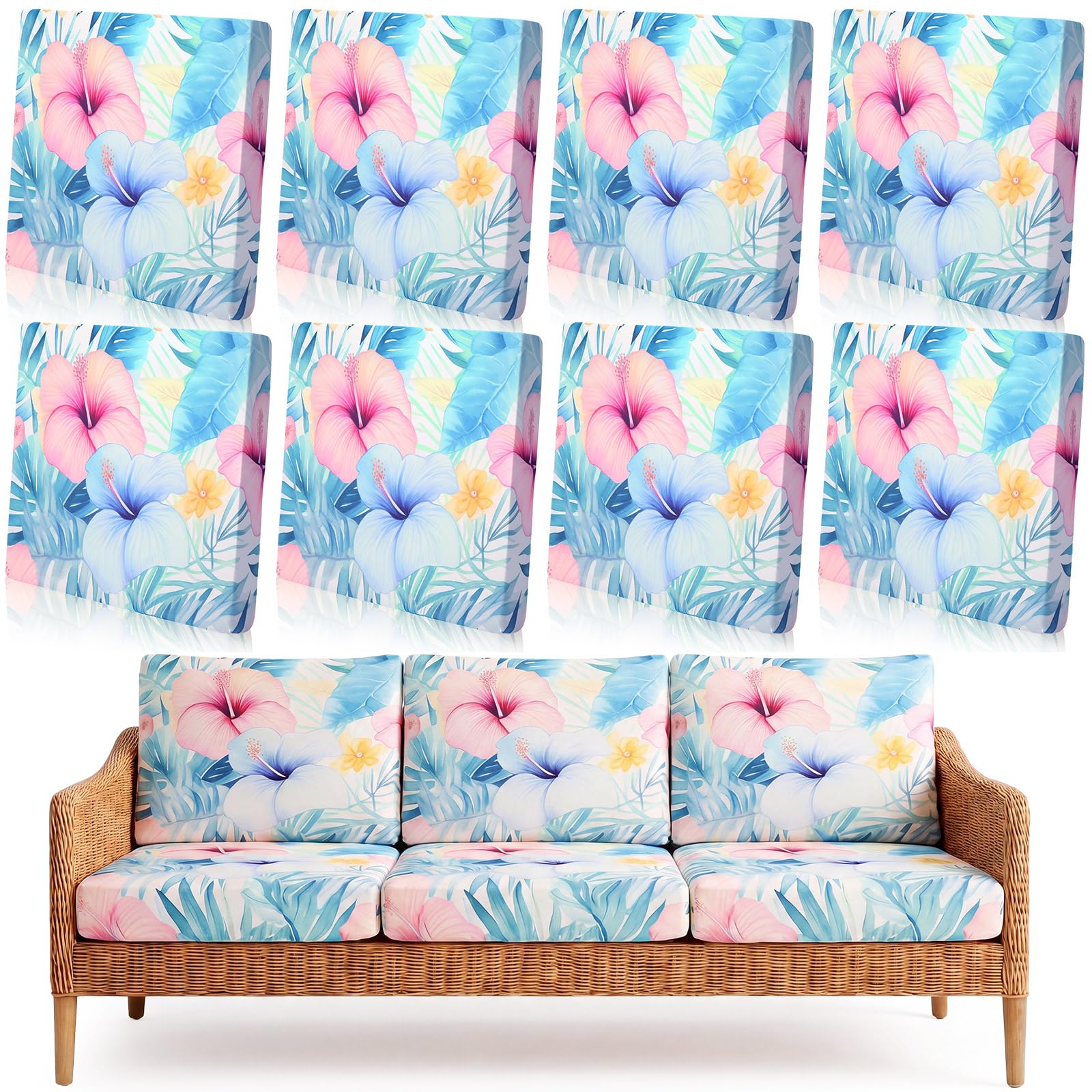 Tegeme 8 Pcs Stretch Printed Sofa Cushion Covers Outdoor Floral Couch Covers Replacement Outdoor Couch and Sofa Slipcovers Furniture Cushion Washable Reusable Furniture Protector (Modern)