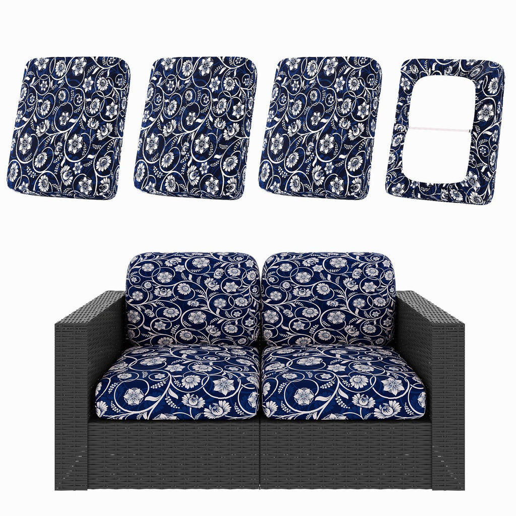 hyha 8Pcs Patio Cushion Covers, Stretch Outdoor Couch Cushion Covers Replacement, Washable Outdoor Chair/Sofa Slipcovers for Patio Furniture Cushions Protector with Elastic Bottom(Floral,Cover Only)
