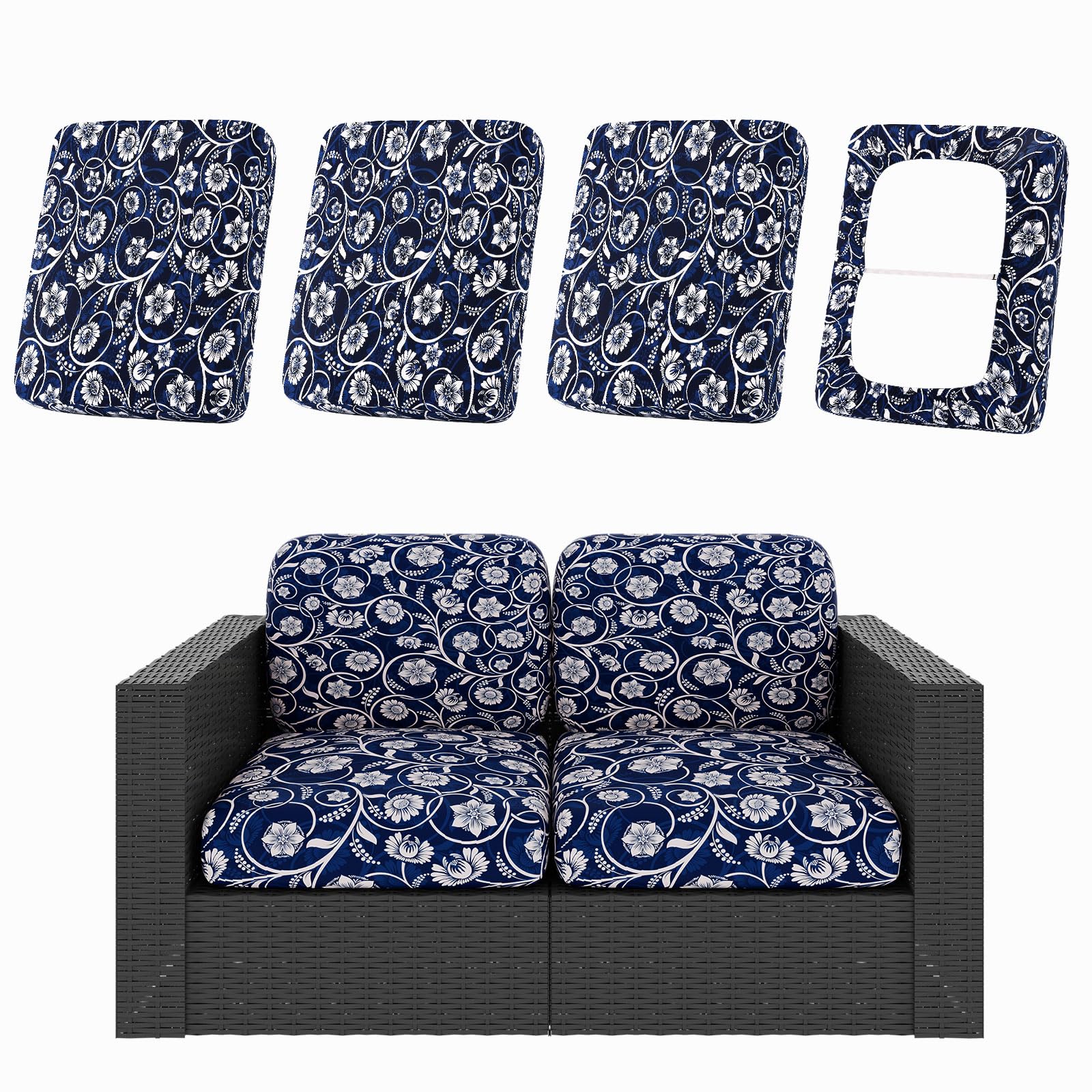 hyha 8Pcs Patio Cushion Covers, Stretch Outdoor Couch Cushion Covers Replacement, Washable Outdoor Chair/Sofa Slipcovers for Patio Furniture Cushions Protector with Elastic Bottom(Floral,Cover Only)
