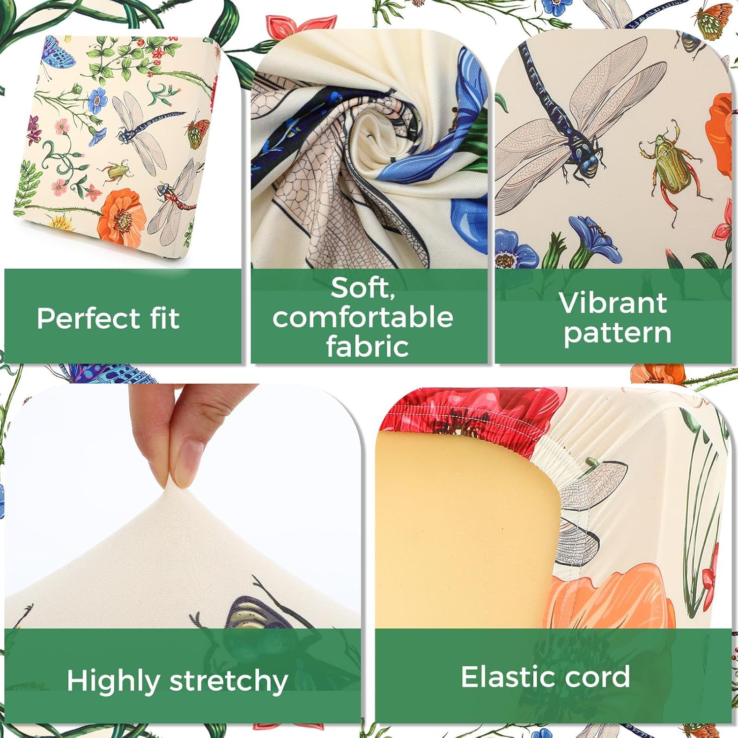 Mindsoft 8 Pcs Printed Cushion Cover for Outdoor Stretch Floral Sofa Couch Cushion Replacement Washable Farmhouse Seat Covers with Elastic for Furniture Chair Bottom