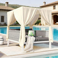 Patio Furniture Outdoor Round Daybed Bed Daybeds with Retractable Canopy, Storable Table, 3 Pillows PatioBed Sun Porch Wicker Rattan Separated Seating Sectional Sofa for Garden Poolside Dark Gray