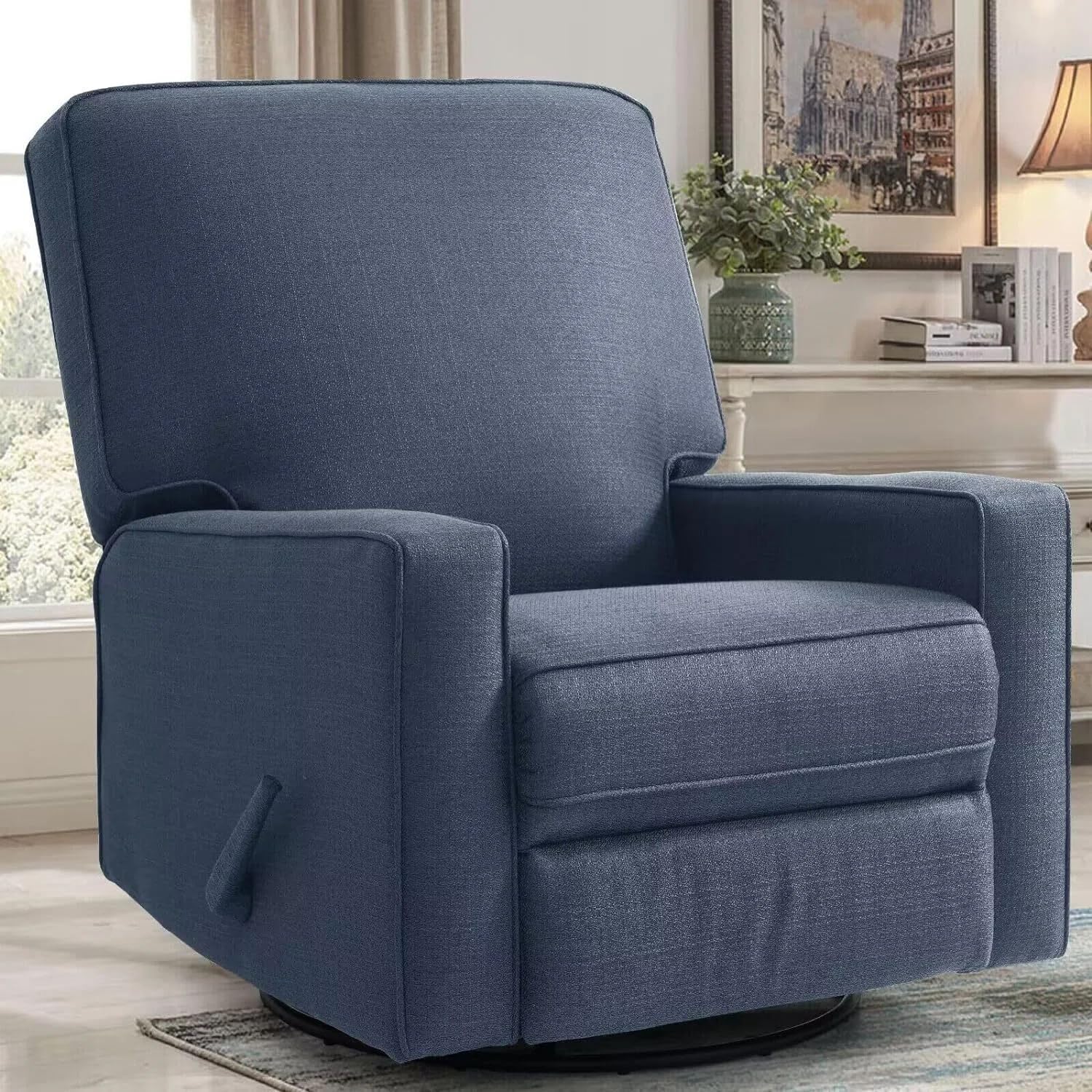 Harkawon Swivel Rocker Recliner Chair, Glider Rocker Recliner, Rocking Chair Nursery, Fabric Chair with High Back, Deep Seat, for Living Room, Bedroom, Beige