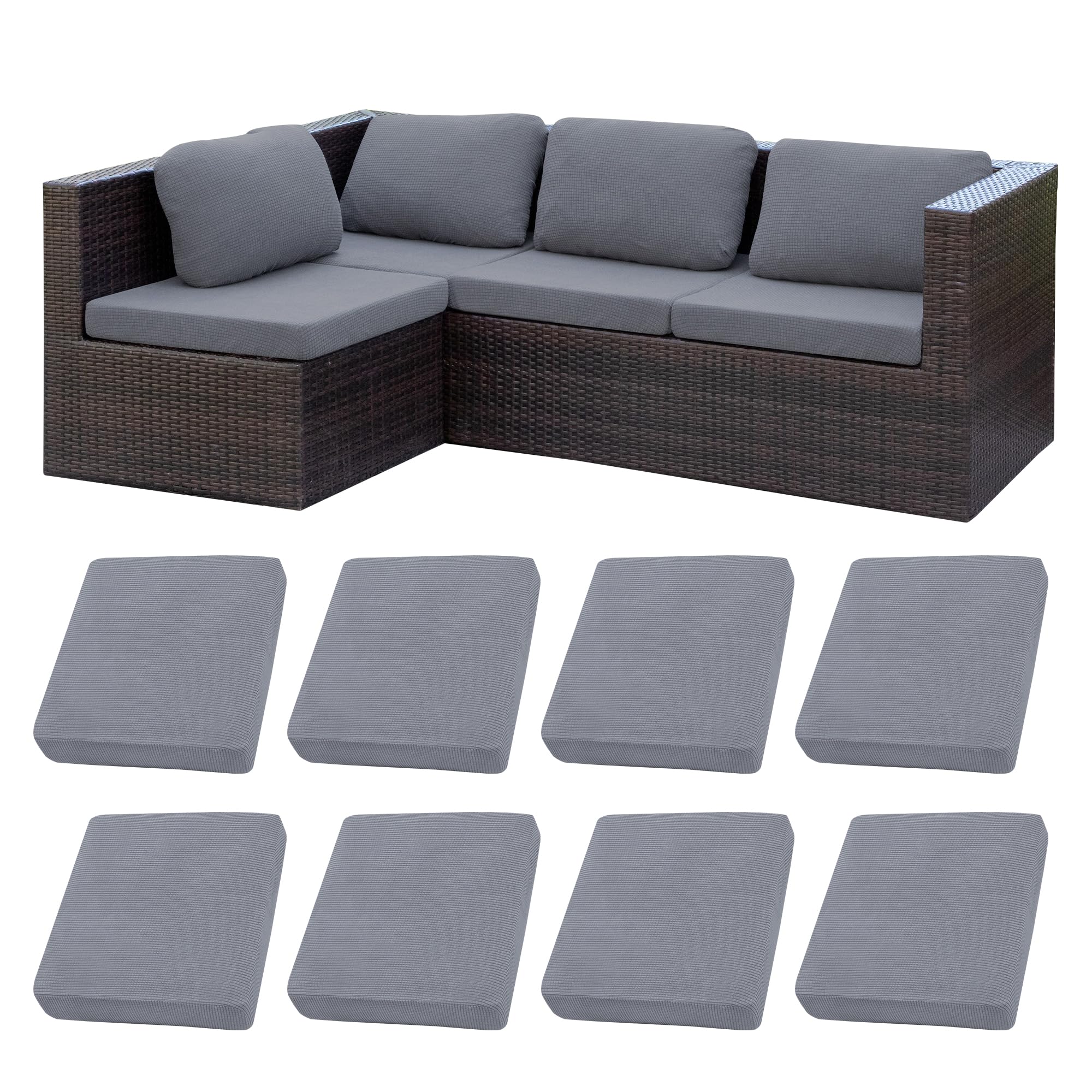 BIETYONE 8Pcs Stretch Patio Cushion Covers,Outdoor Couch Covers Replacement,Outdoor Couch & Sofa Slipcovers,for Patio Furniture Cushion Covers,Washable Reusable Furniture Protector (Vivid, Cover Only)