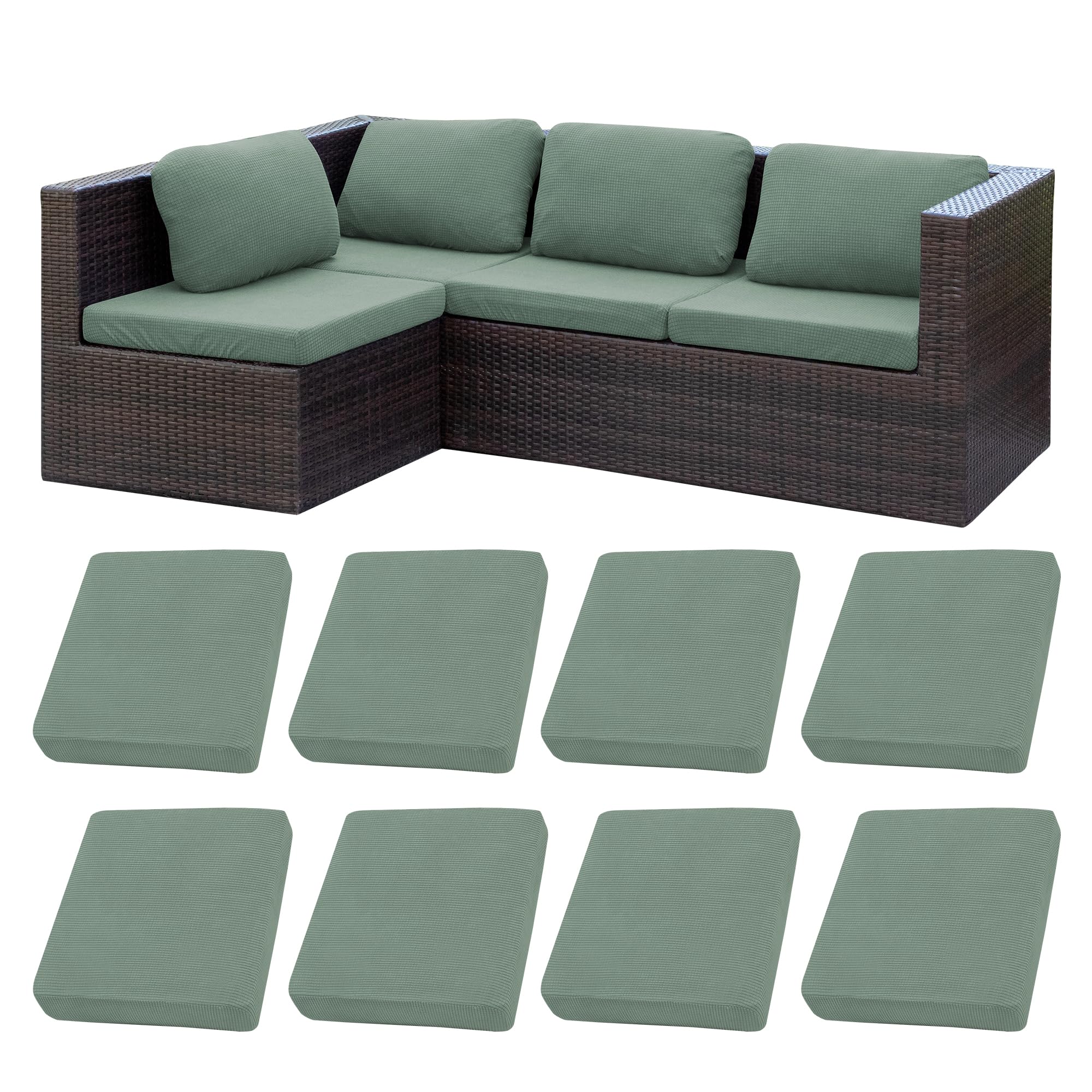 BIETYONE 8Pcs Stretch Patio Cushion Covers,Outdoor Couch Covers Replacement,Outdoor Couch & Sofa Slipcovers,for Patio Furniture Cushion Covers,Washable Reusable Furniture Protector (Vivid, Cover Only)
