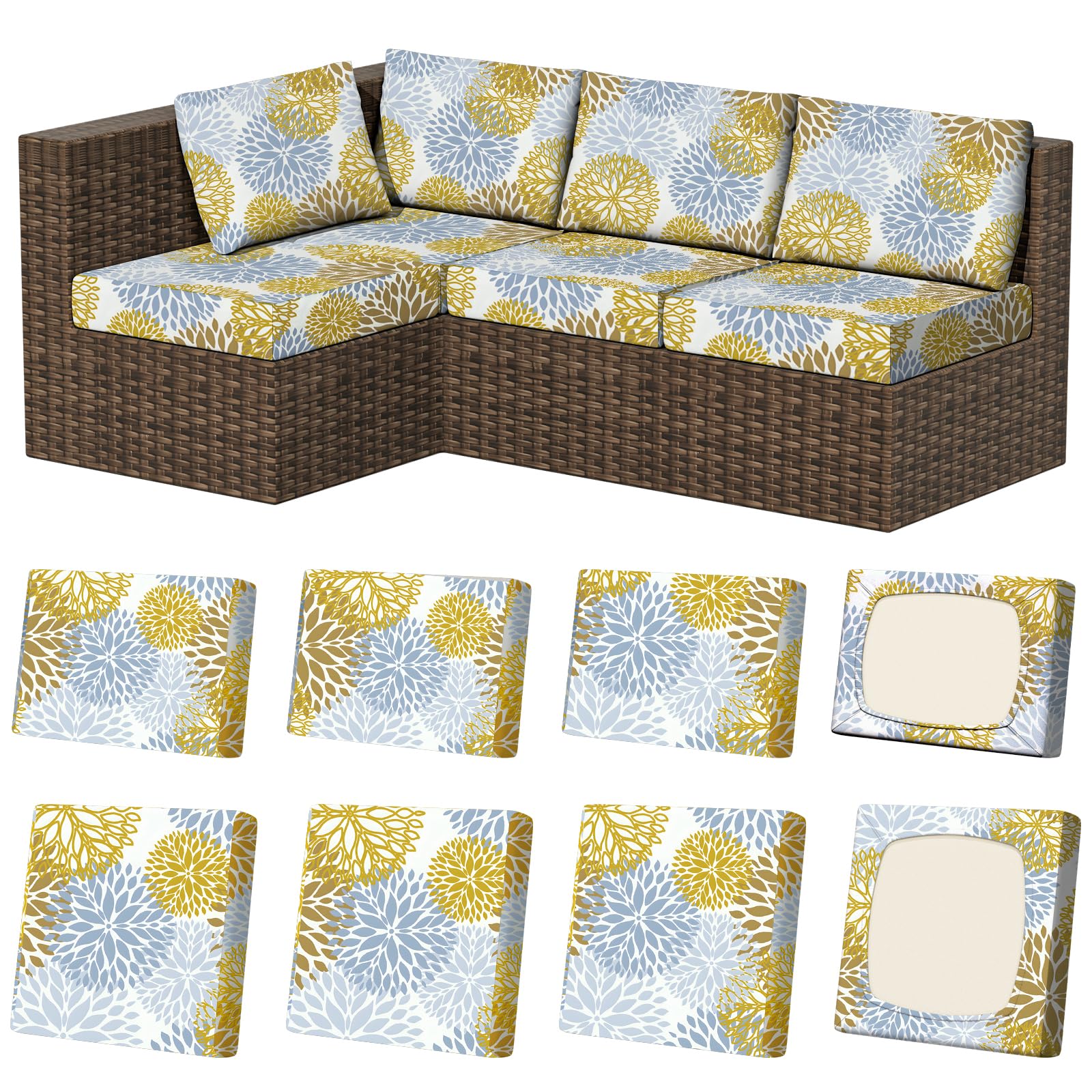8Pcs Stretch Washable Patio Sofa Cushion Covers