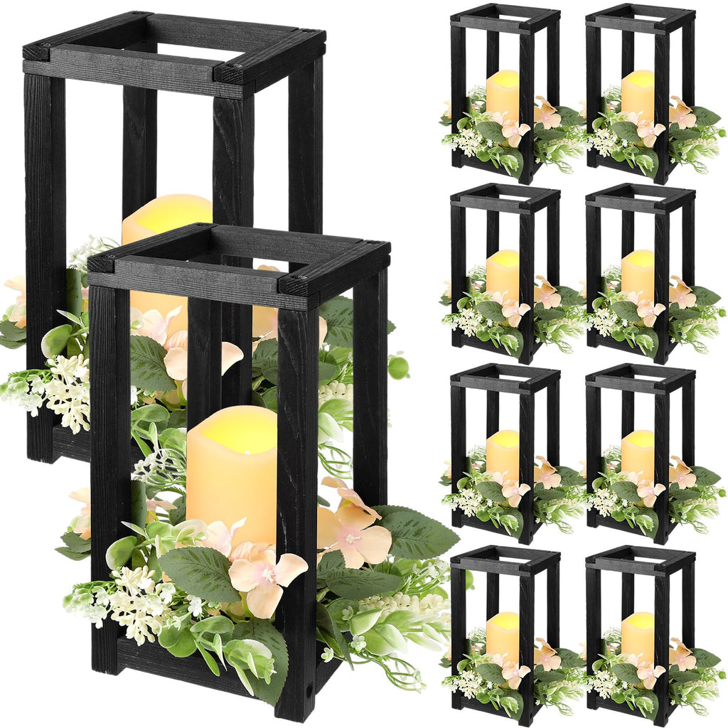 Hushee 30 Pcs Wooden Wedding Lantern Centerpiece Integrated Holders with Candles and Wreaths Rustic Wooden Candle Lantern Decor for Wedding Party Table Valentine Decor (Brown)