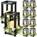 Hushee 30 Pcs Wooden Wedding Lantern Centerpiece Integrated Holders with Candles and Wreaths Rustic Wooden Candle Lantern Decor for Wedding Party Table Valentine Decor (Brown)