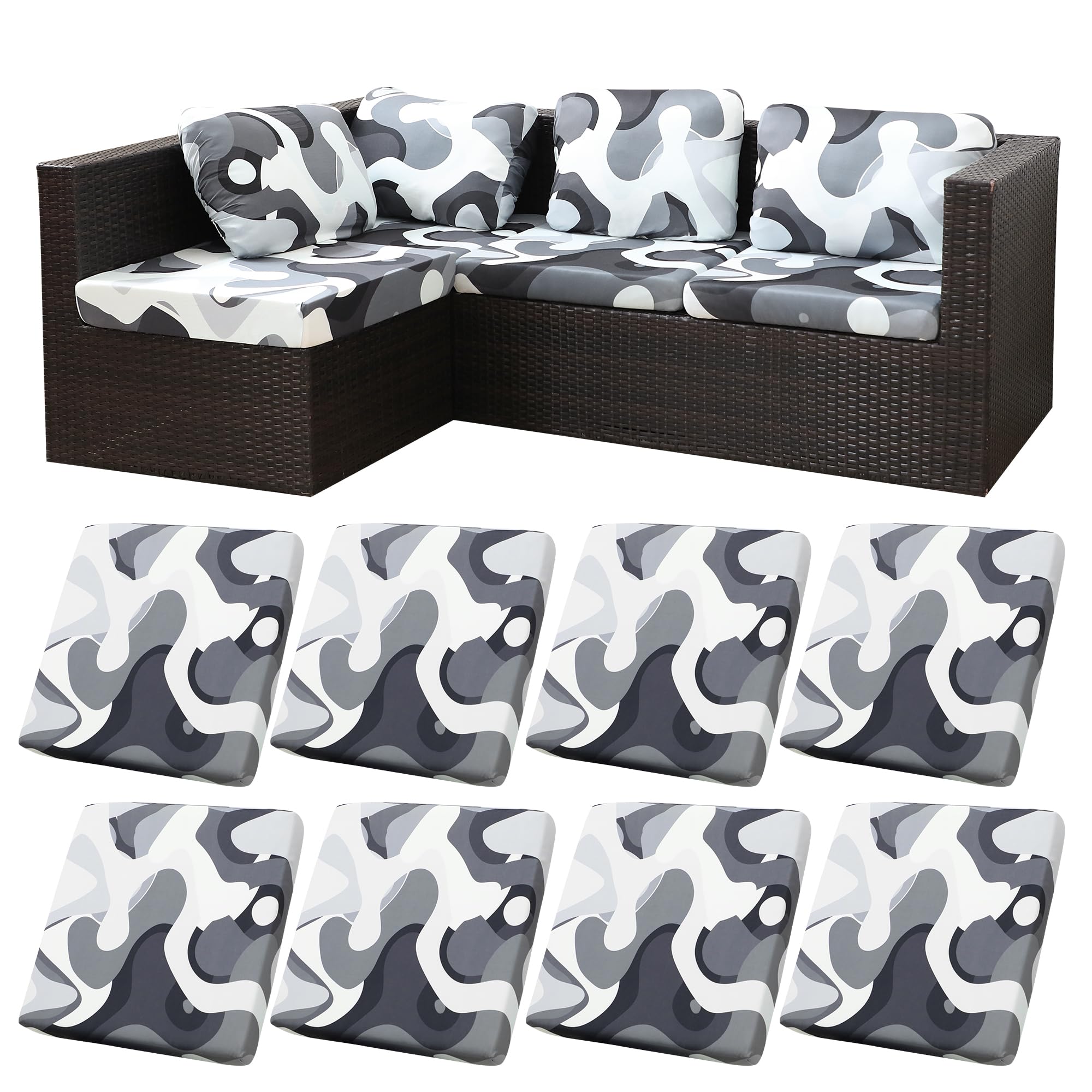 BIETYONE 8Pcs Stretch Patio Cushion Covers,Outdoor Couch Covers Replacement,Outdoor Couch & Sofa Slipcovers,for Patio Furniture Cushion Covers,Washable Reusable Furniture Protector (Vivid, Cover Only)