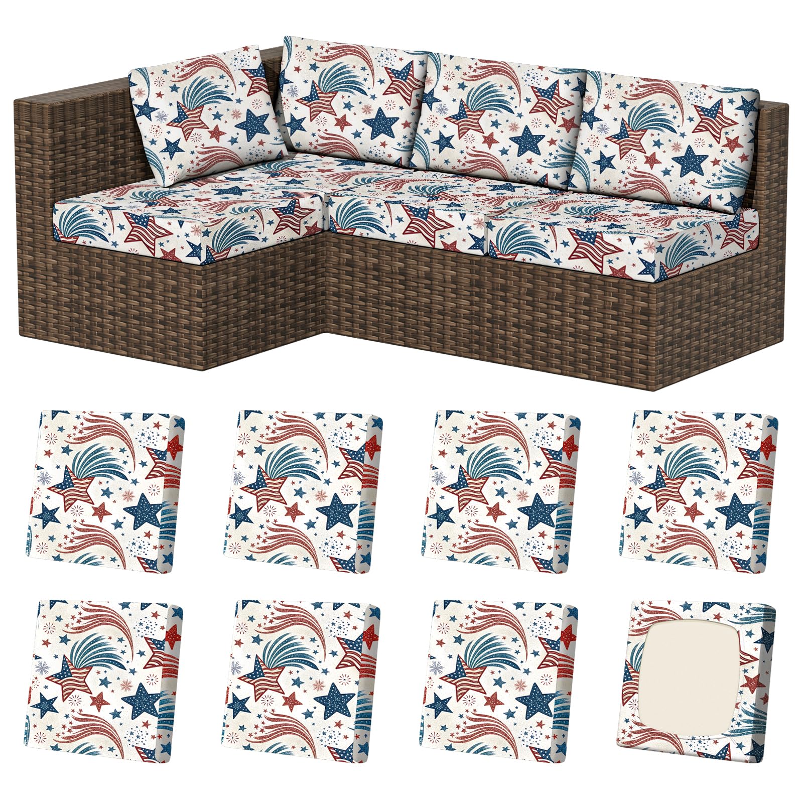 8Pcs Stretch Washable Patio Sofa Cushion Covers