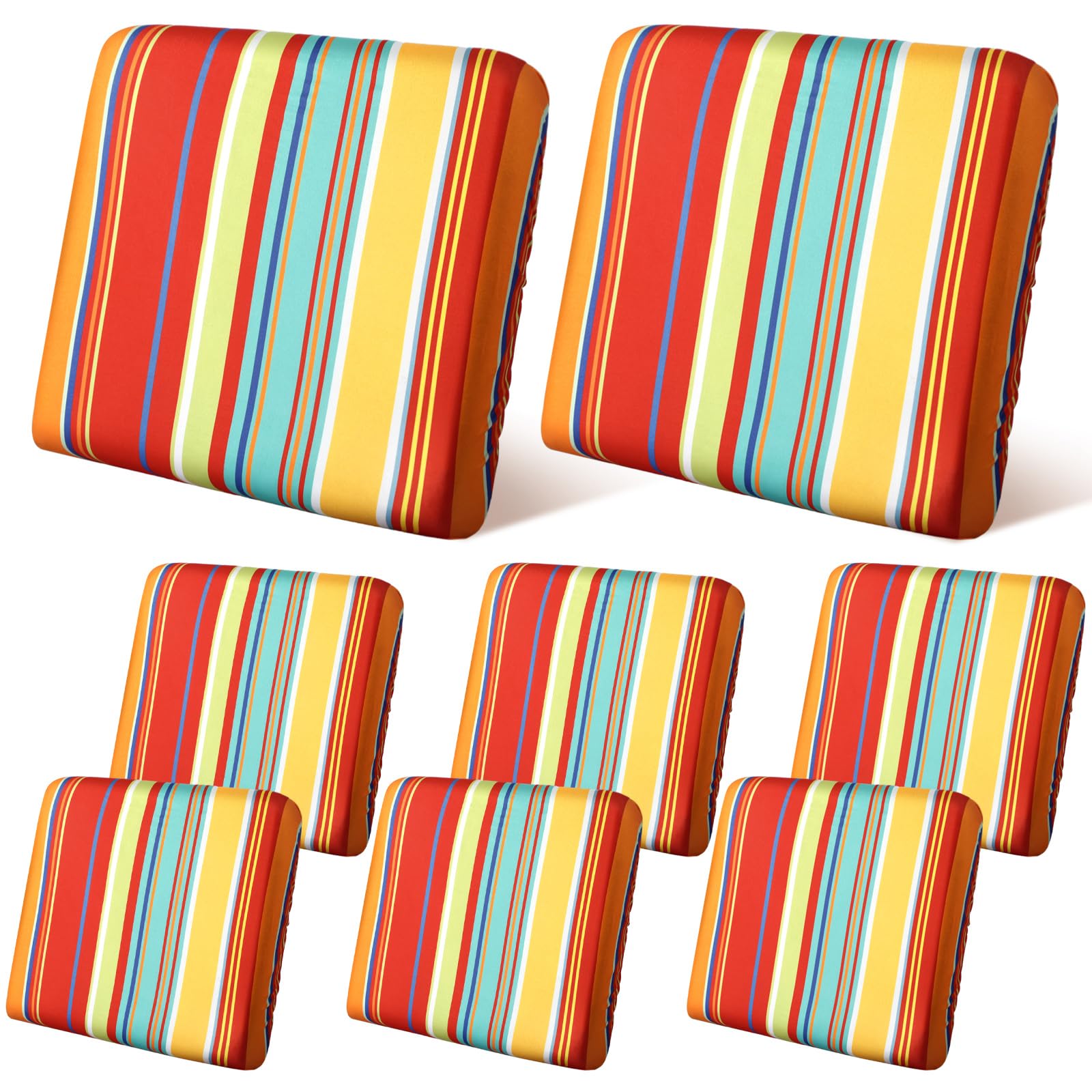 Geyoga 8 Pcs Patio Stretch Sofa Cushion Covers Outdoor Cushion Covers Replacement Waterproof Patio Furniture Couch Slipcovers Washable Chair Seat Soft Flexibility Protector, Rainbow Stripes Style