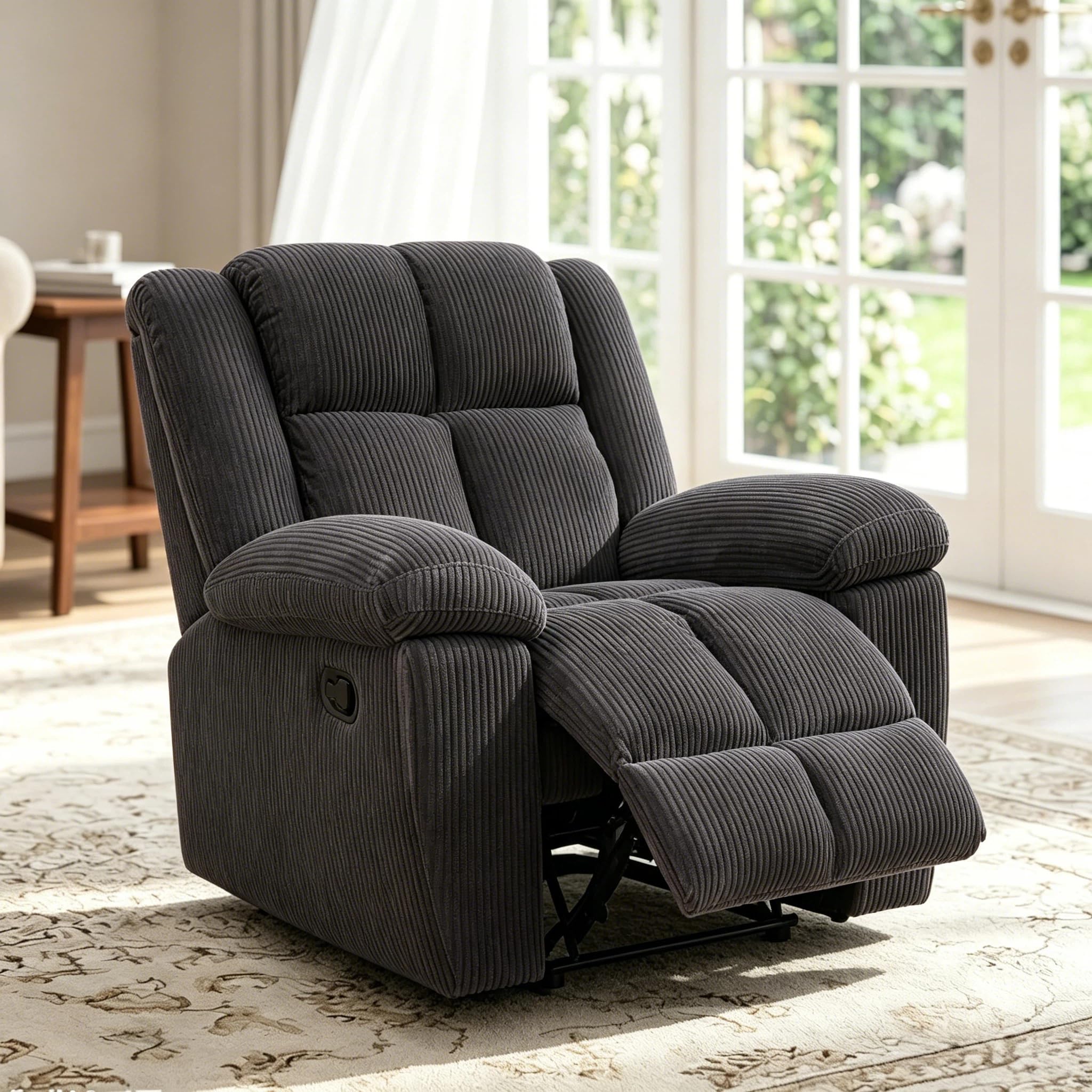 Manual Recliner Chair, Nursery Rocking Chair, Velvet Recliner Chair for Adults, Lazy Boy, Gaming Recliner wih Overstuffed Arms, Suitable for Home Theater, Living Room, Bedroom, Brown