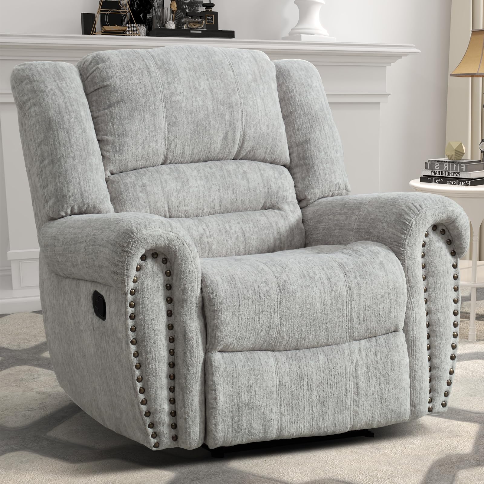 CANMOV Leather Recliner Chair, Classic and Traditional Manual Recliner Chair with Comfortable Arms and Back Single Sofa for Living Room, Nut Brown