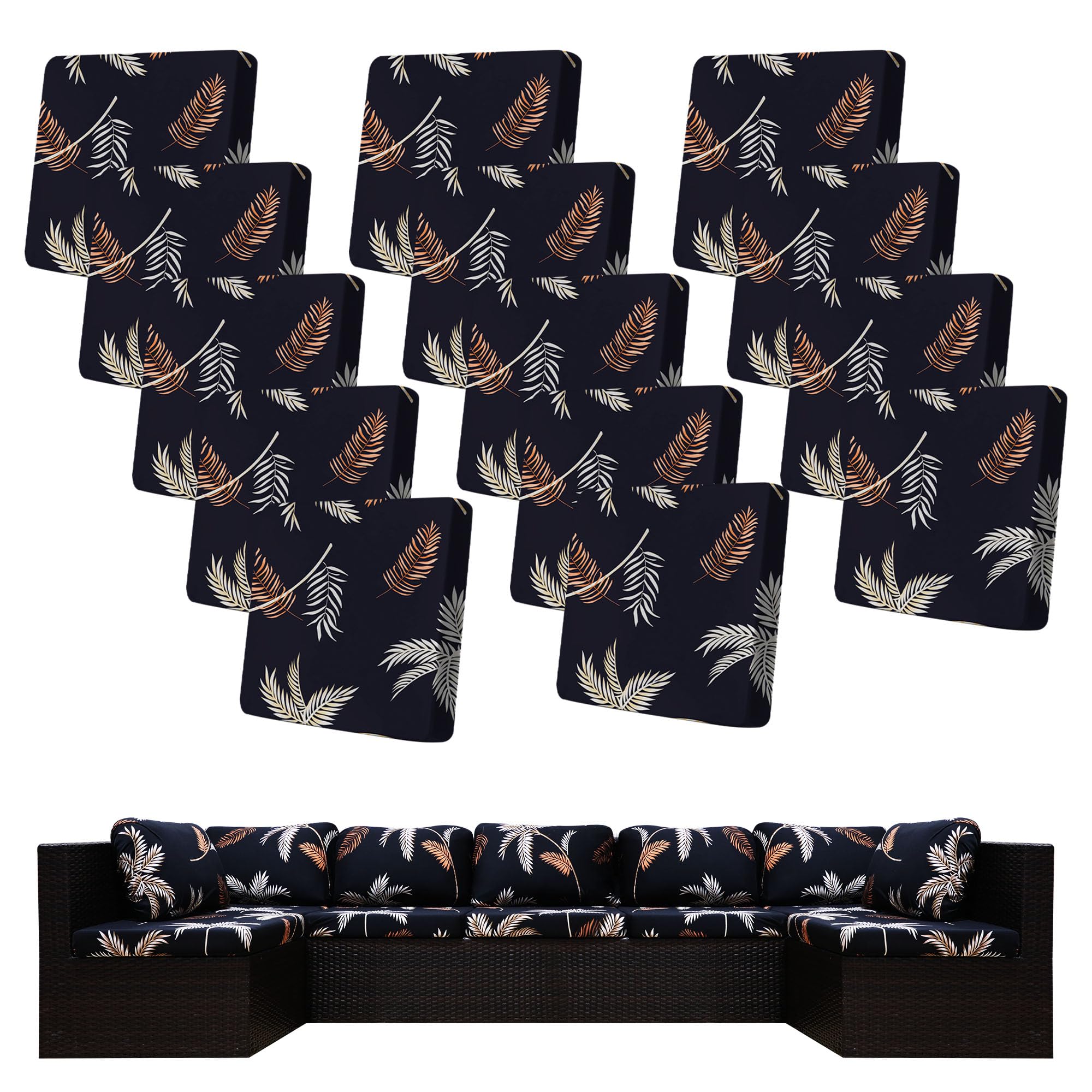 BIETYONE 8Pcs Stretch Patio Cushion Covers,Outdoor Couch Covers Replacement,Outdoor Couch & Sofa Slipcovers,for Patio Furniture Cushion Covers,Washable Reusable Furniture Protector (Vivid, Cover Only)