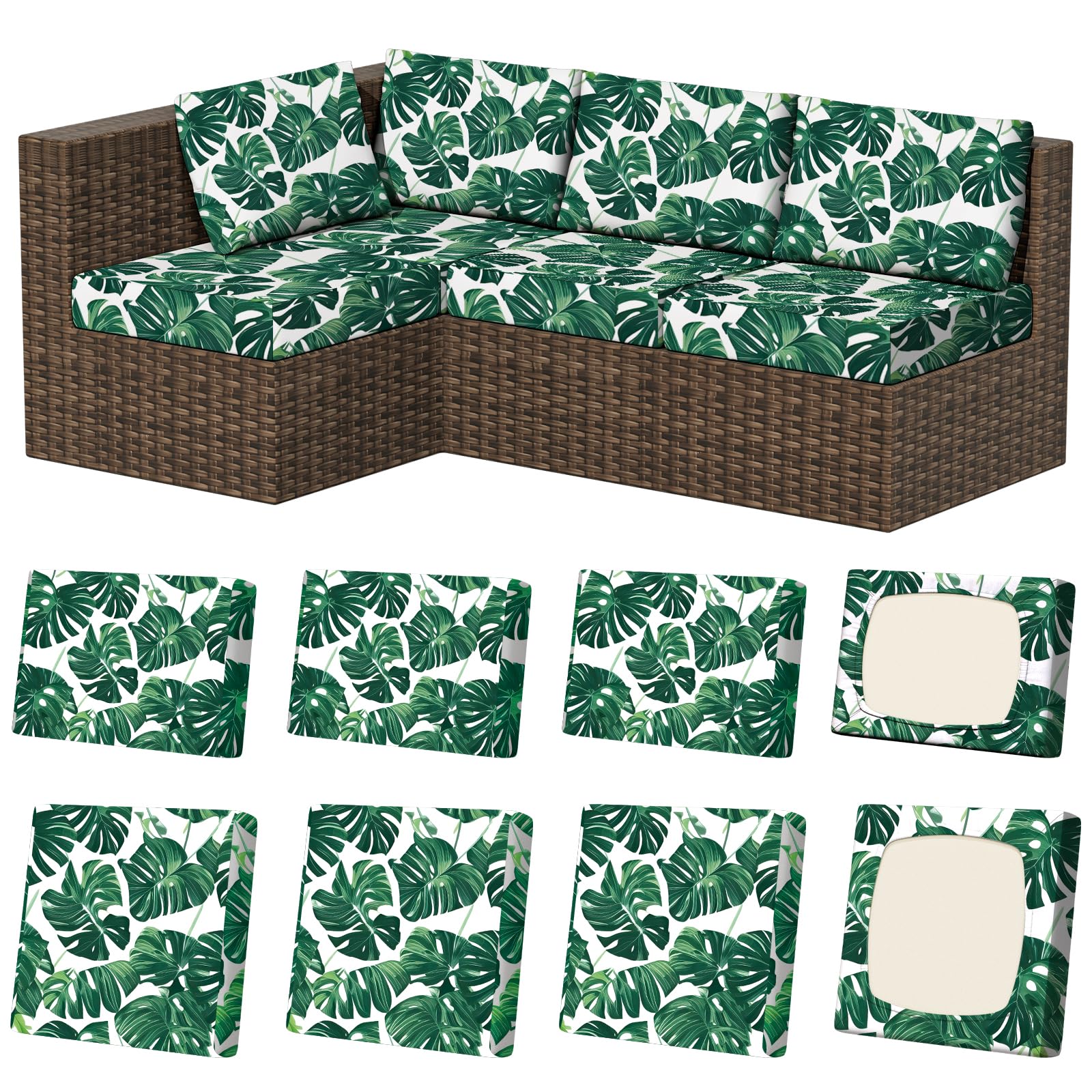8Pcs Stretch Washable Patio Sofa Cushion Covers