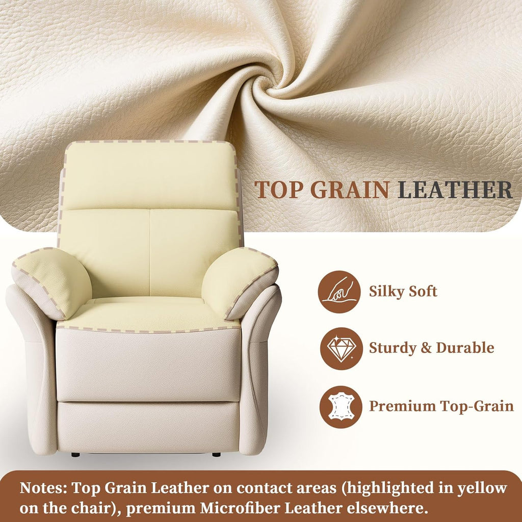 AIRSKY Genuine Leather Recliner Chair, The Recliner Chairs for Adults Made from Top-Grain Leather, Cold-Region Larch Wood Theater Seating, Bedroom, R1,Beige/Orangish Yellow (Beige, 22.8")
