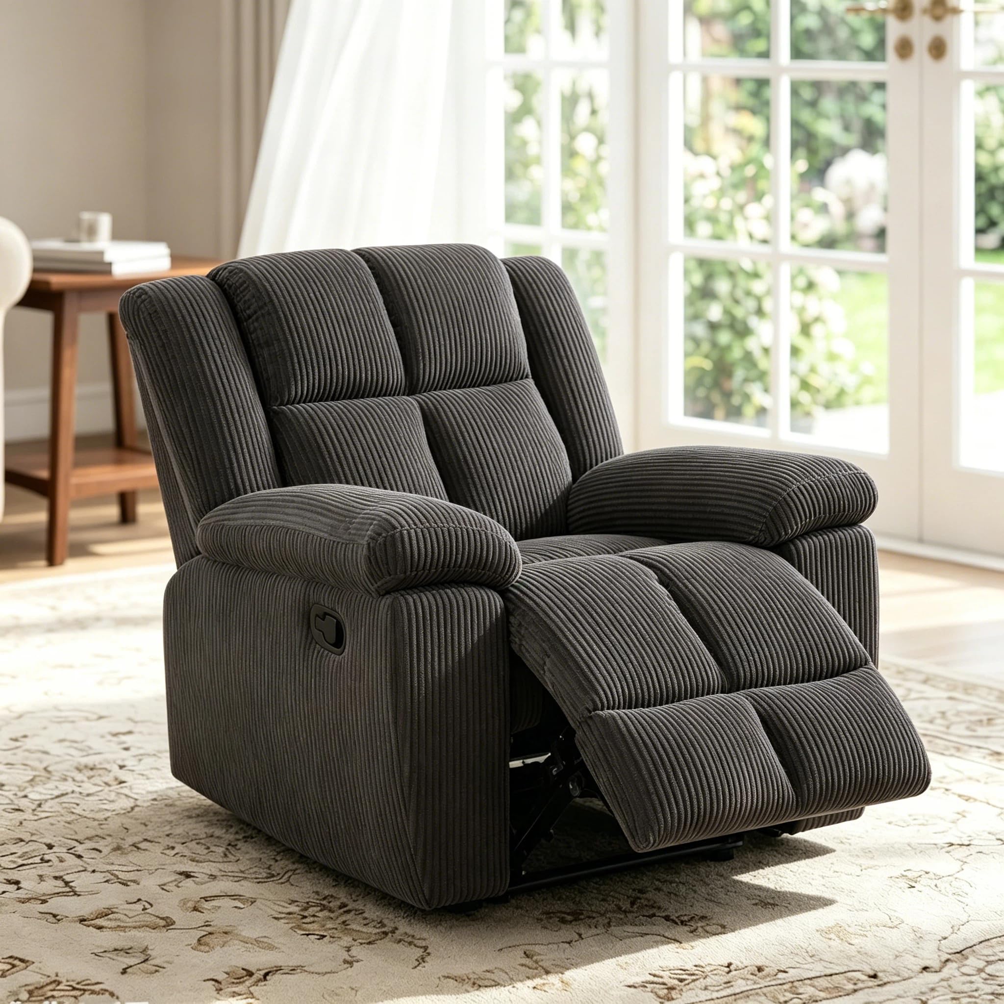 Manual Recliner Chair, Nursery Rocking Chair, Velvet Recliner Chair for Adults, Lazy Boy, Gaming Recliner wih Overstuffed Arms, Suitable for Home Theater, Living Room, Bedroom, Brown