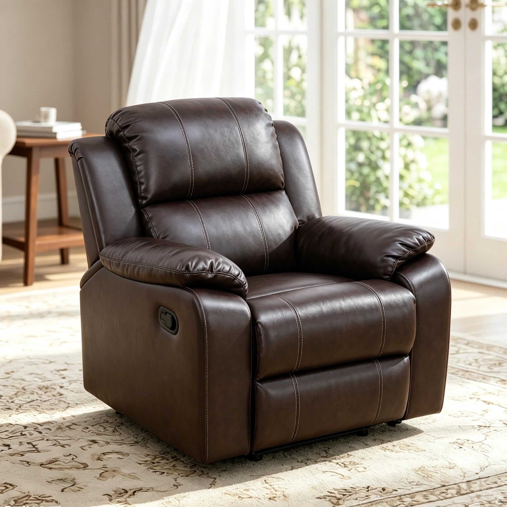 Manual Recliner Chair, Nursery Rocking Chair, Velvet Recliner Chair for Adults, Lazy Boy, Gaming Recliner wih Overstuffed Arms, Suitable for Home Theater, Living Room, Bedroom, Brown