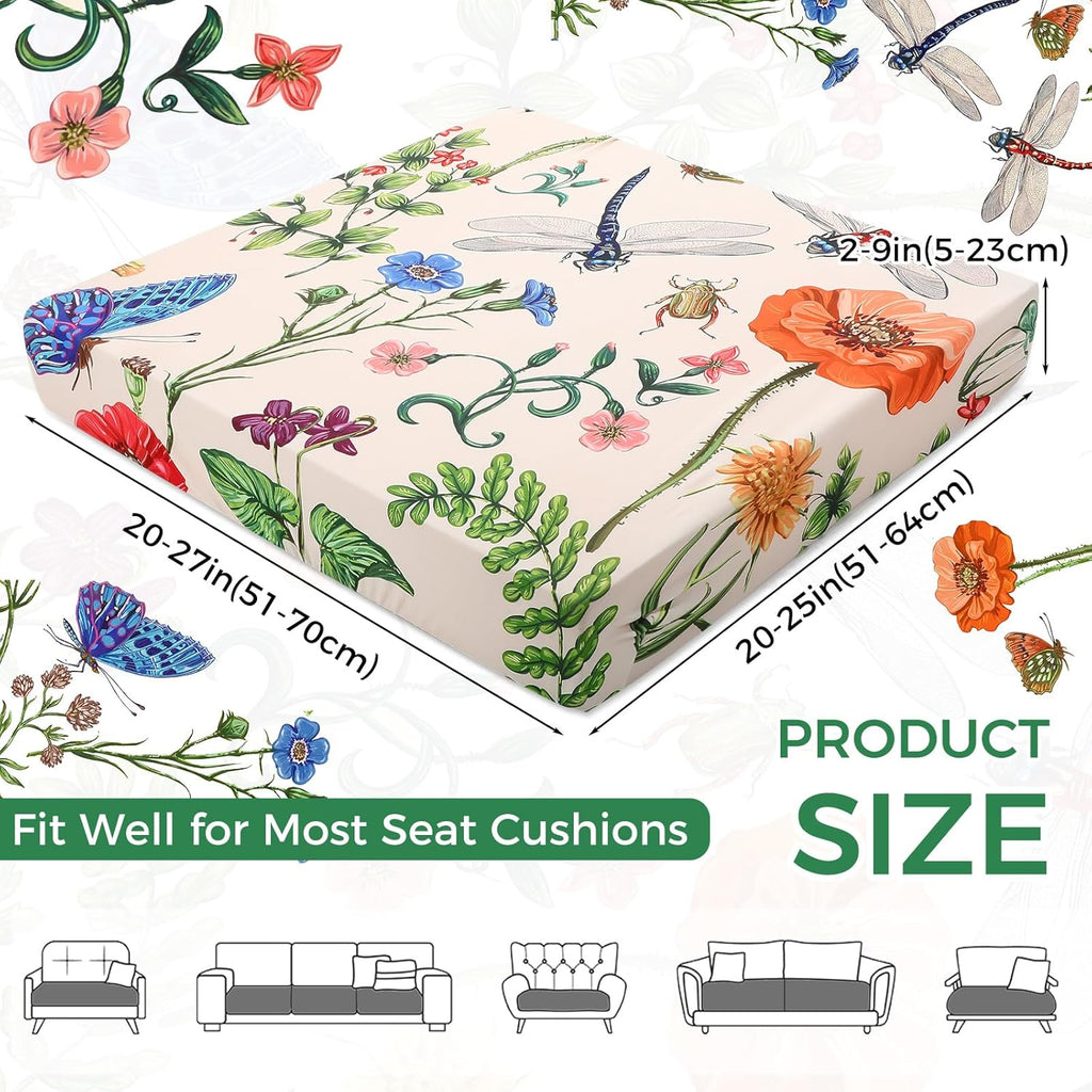 Mindsoft 8 Pcs Printed Cushion Cover for Outdoor Stretch Floral Sofa Couch Cushion Replacement Washable Farmhouse Seat Covers with Elastic for Furniture Chair Bottom