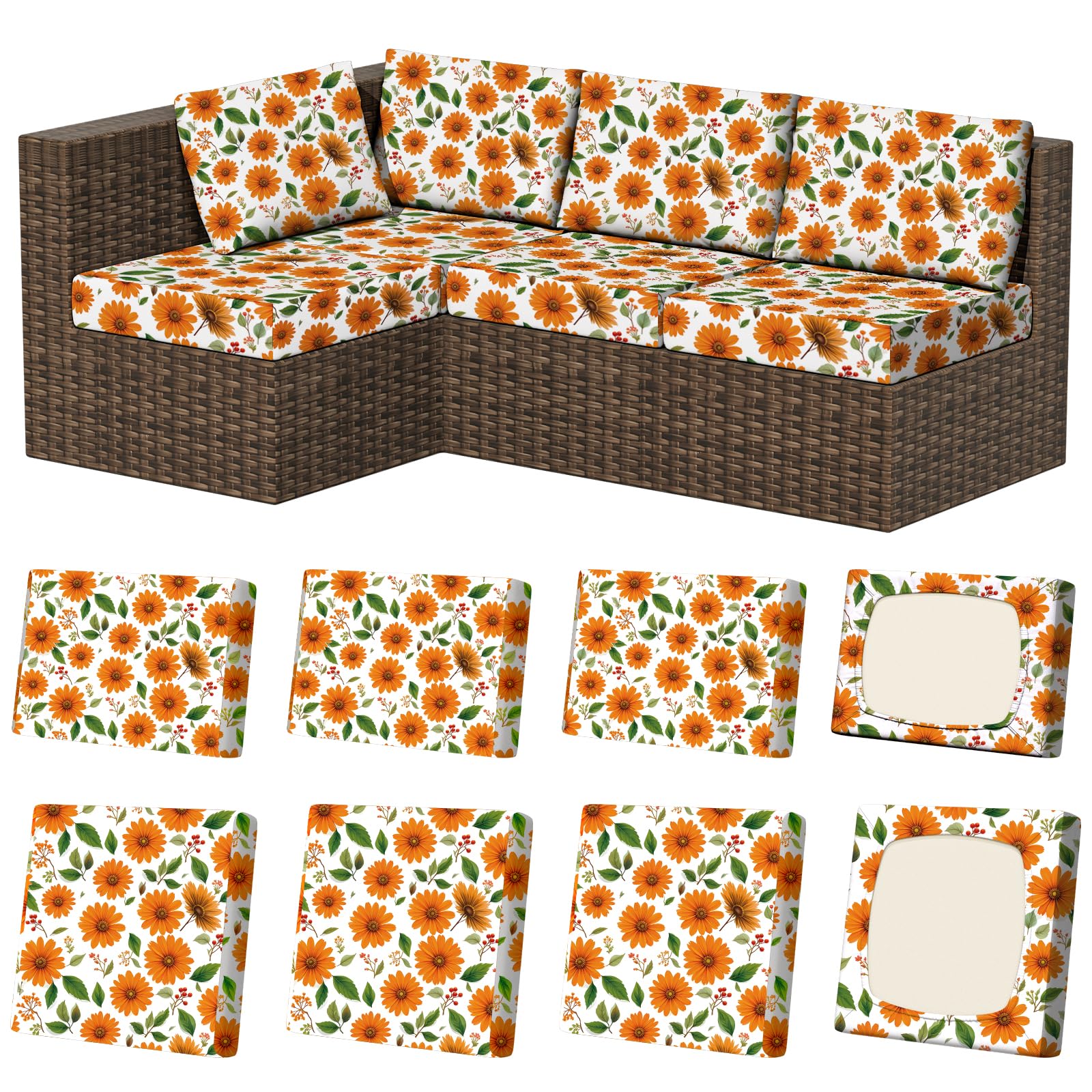 8Pcs Stretch Washable Patio Sofa Cushion Covers