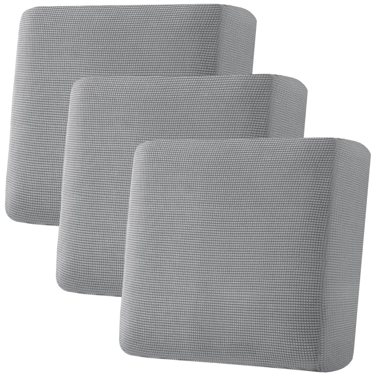H.VERSAILTEX Super Stretch Individual Seat Cushion Covers, Thick Jacquard Textured Twill Fabric (3 Piece XL Sofa Cushion Covers, Grey)