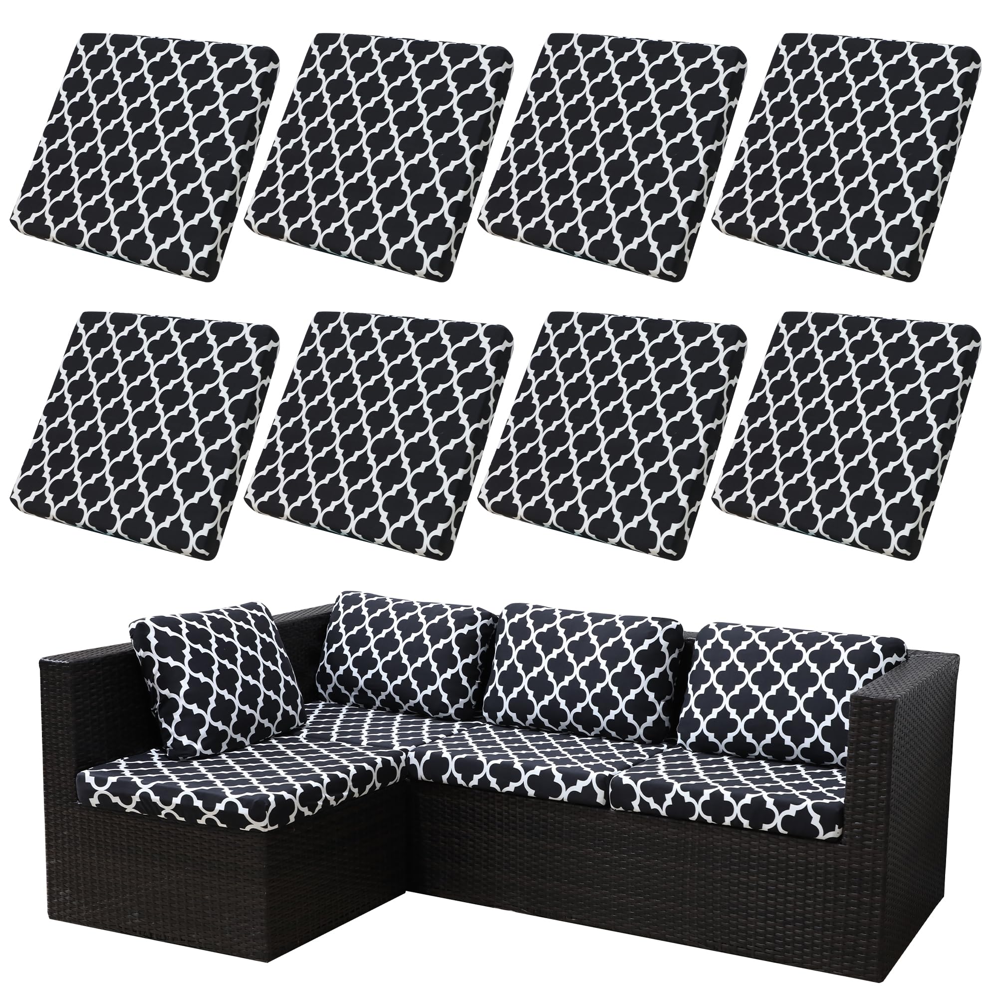 BIETYONE 8Pcs Stretch Patio Cushion Covers,Outdoor Couch Covers Replacement,Outdoor Couch & Sofa Slipcovers,for Patio Furniture Cushion Covers,Washable Reusable Furniture Protector (Vivid, Cover Only)