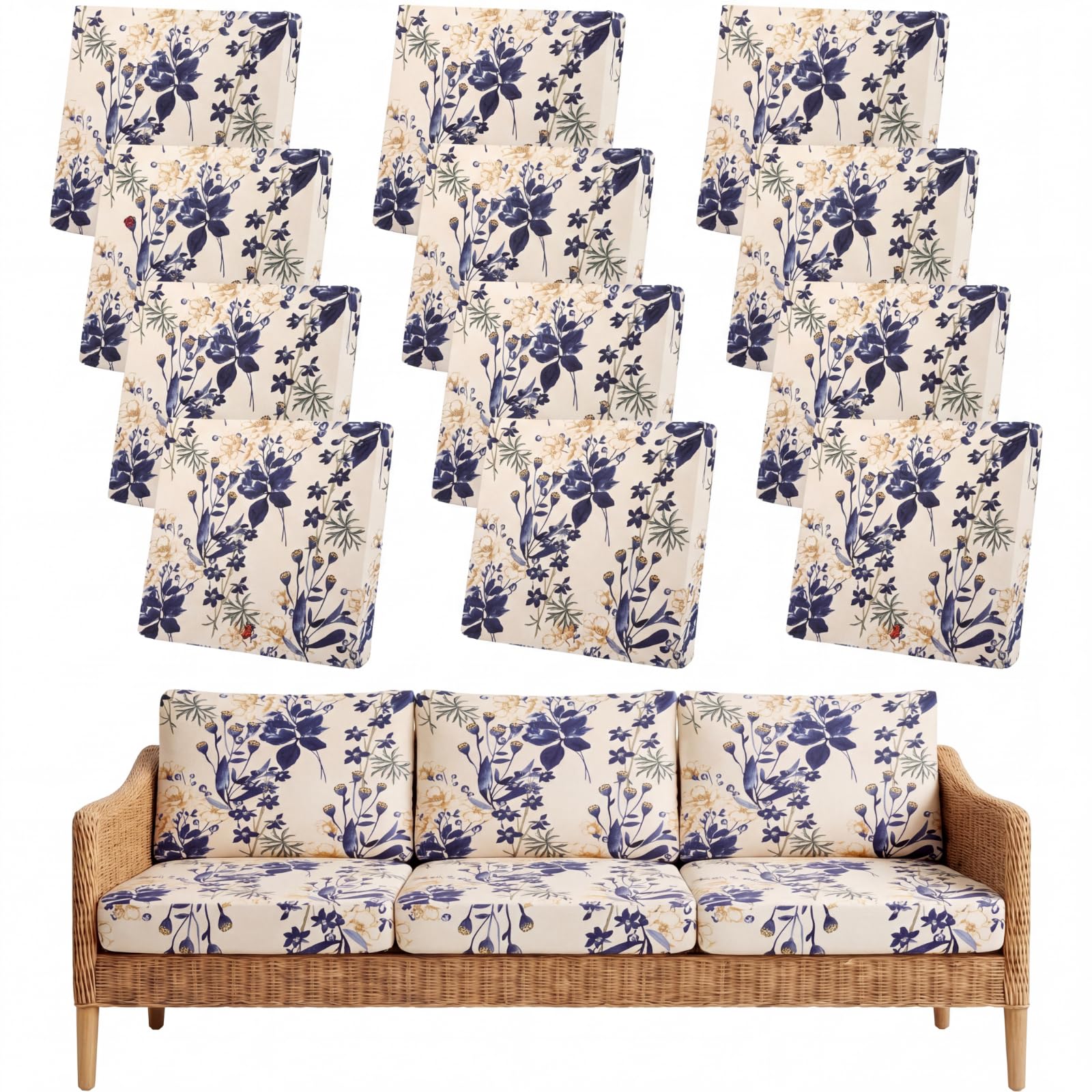Tegeme 8 Pcs Stretch Printed Sofa Cushion Covers Outdoor Floral Couch Covers Replacement Outdoor Couch and Sofa Slipcovers Furniture Cushion Washable Reusable Furniture Protector (Modern)