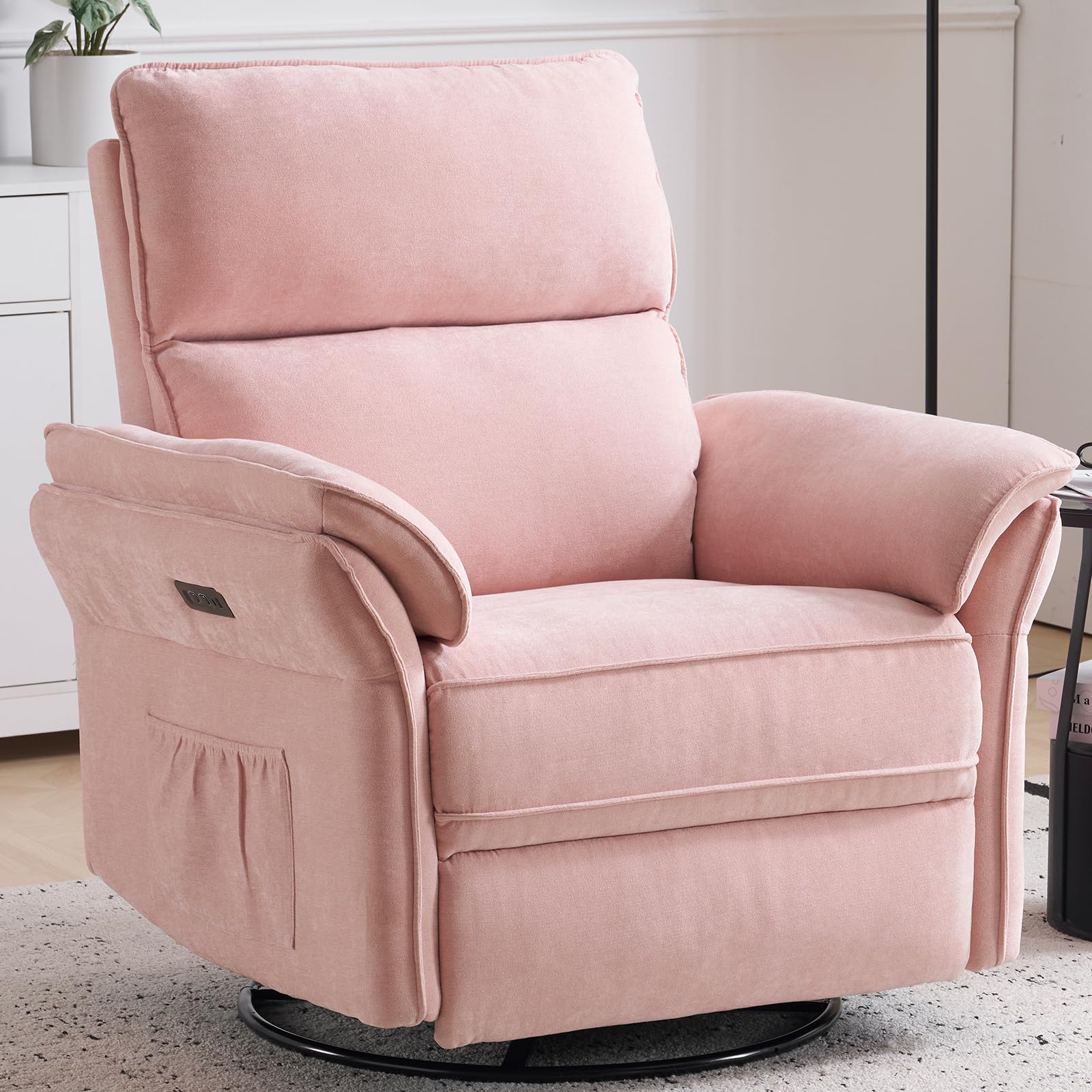 Oversized Power Recliner Chair Swivel Glider with Massage and Heat, Rocker Nursery Recliner for Adults with Adjustable Headrest, 26" Extra Wide Nursery Chair with Overstuffed Armrest,Light Grey