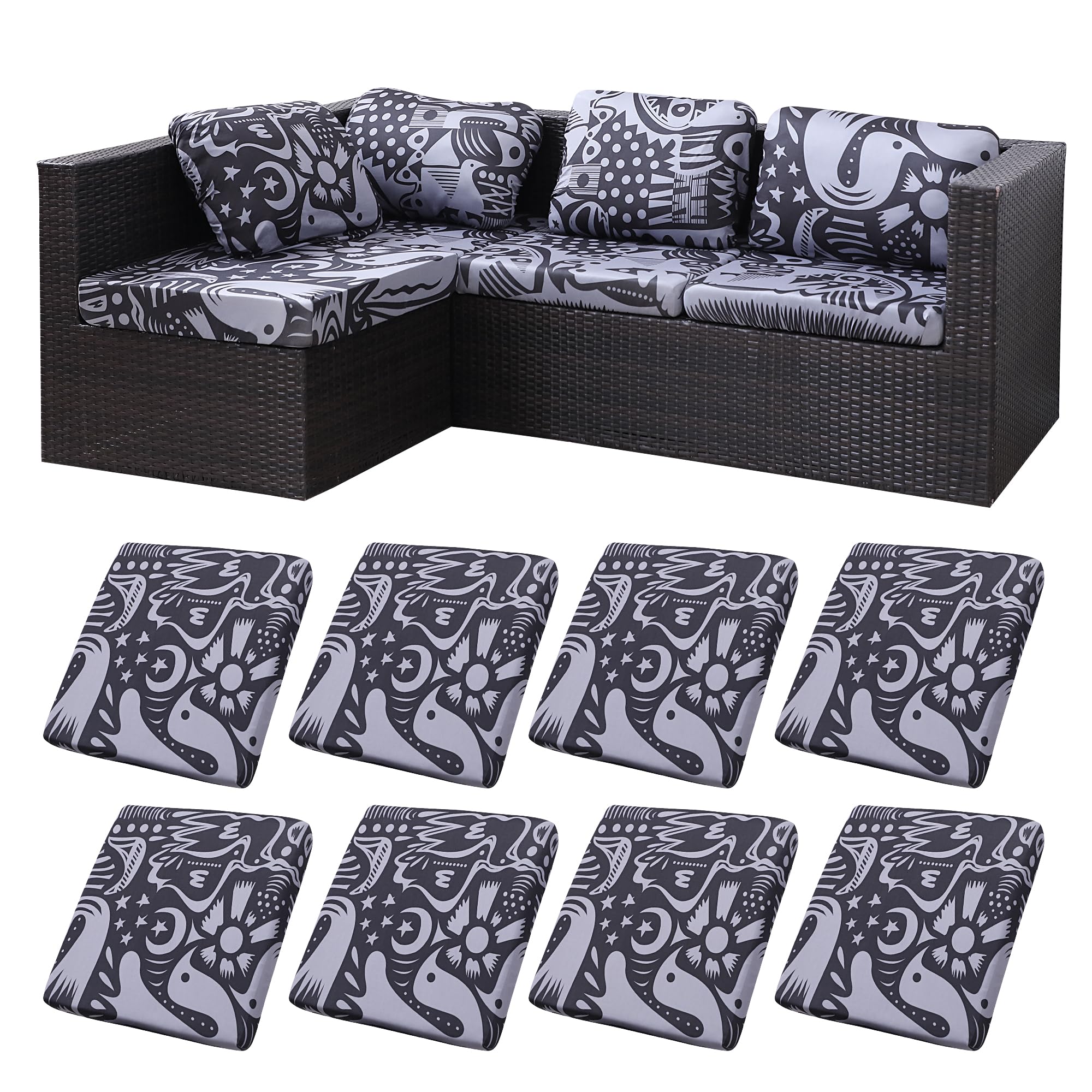 BIETYONE 8Pcs Stretch Patio Cushion Covers,Outdoor Couch Covers Replacement,Outdoor Couch & Sofa Slipcovers,for Patio Furniture Cushion Covers,Washable Reusable Furniture Protector (Vivid, Cover Only)