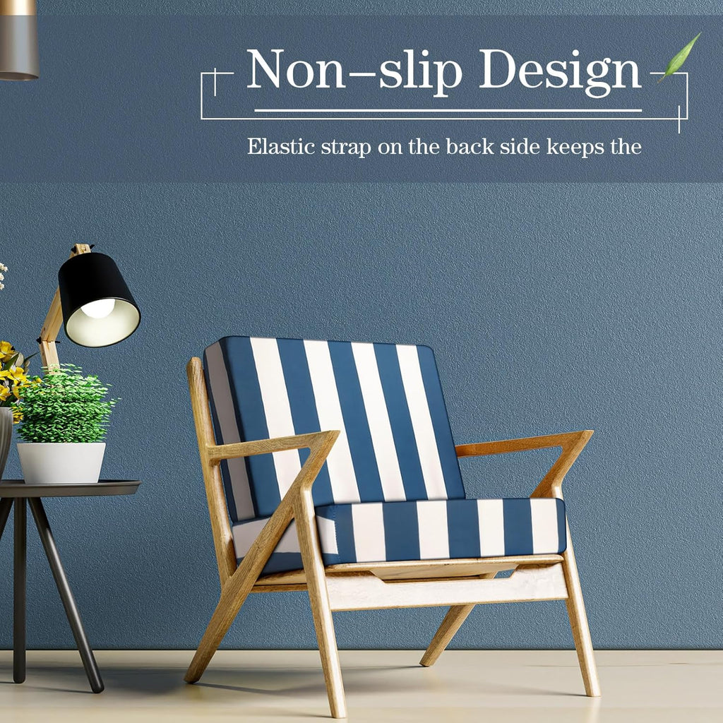 Newwiee 8pcs Patio Stretch Cushion Covers Stripe Outdoor Cushion Covers Replacement Patio Furniture Couch Slipcover Sofa Chair Seat, Thin Fabric Breathable Soft Flexibility Protector(Dark Grey Blue)