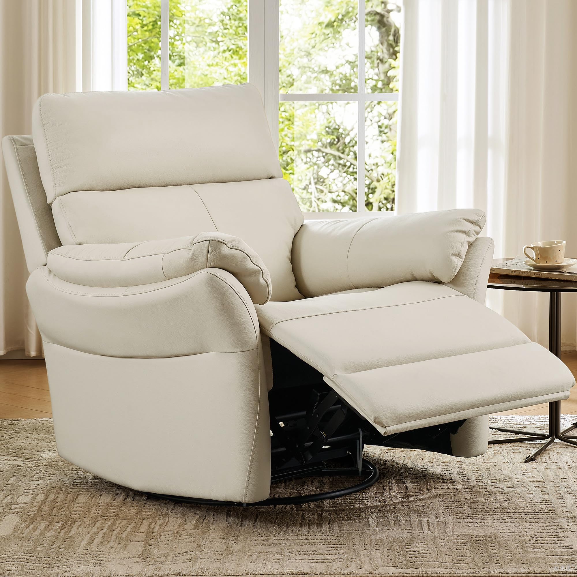 AIRSKY Genuine Leather Recliner Chair, The Recliner Chairs for Adults Made from Top-Grain Leather, Cold-Region Larch Wood Theater Seating, Bedroom, R1,Beige/Orangish Yellow (Beige, 22.8")