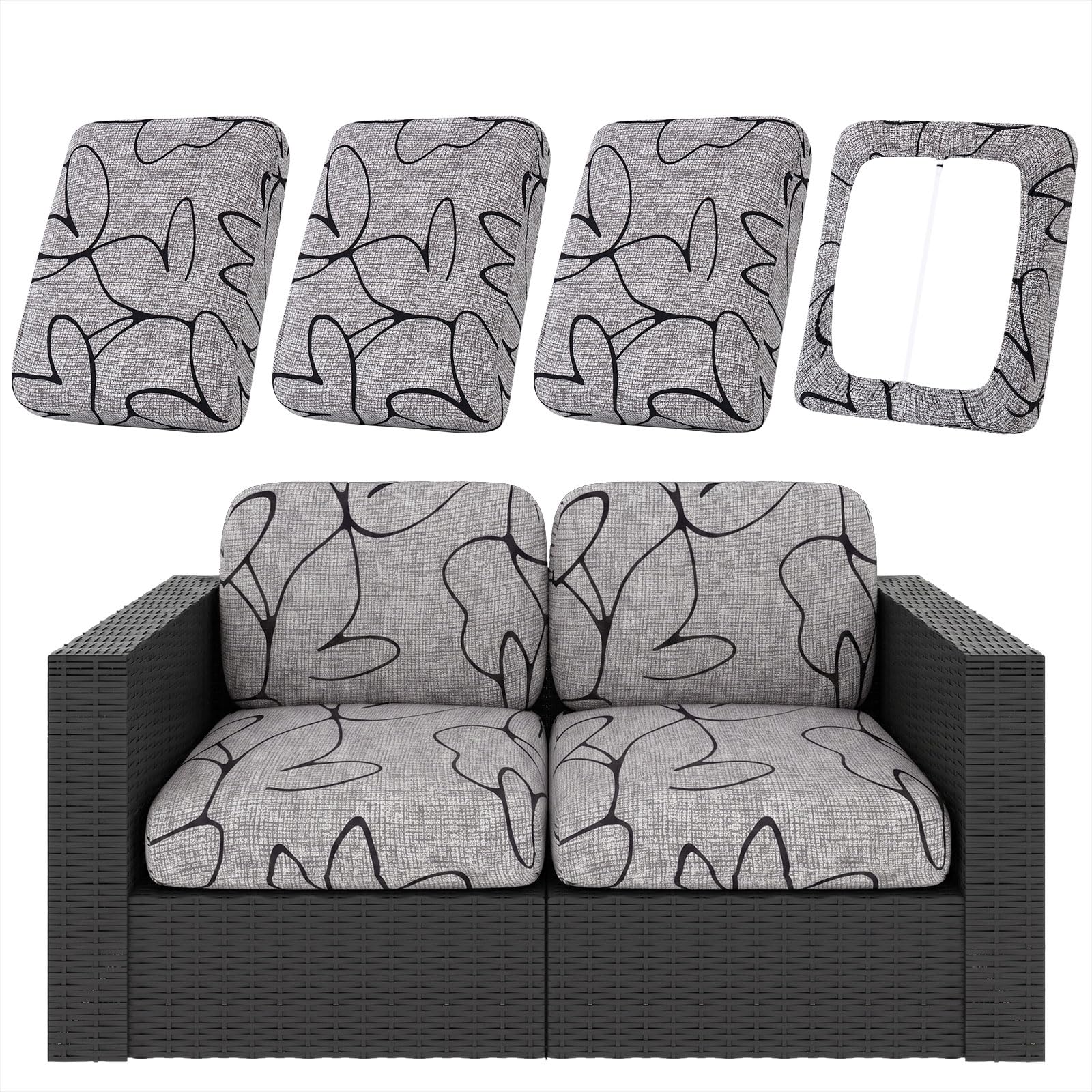 hyha 8Pcs Patio Cushion Covers, Stretch Outdoor Couch Cushion Covers Replacement, Washable Outdoor Chair/Sofa Slipcovers for Patio Furniture Cushions Protector with Elastic Bottom(Floral,Cover Only)