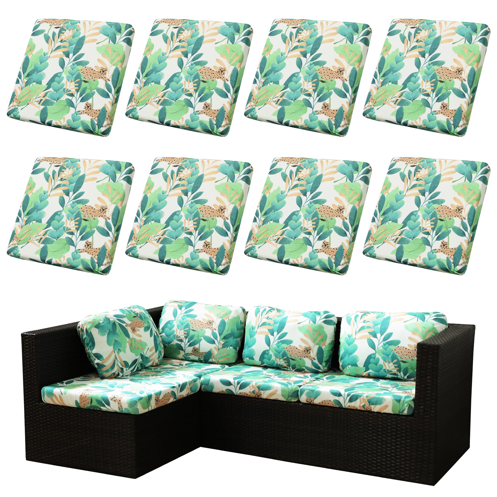 BIETYONE 8Pcs Stretch Patio Cushion Covers,Outdoor Couch Covers Replacement,Outdoor Couch & Sofa Slipcovers,for Patio Furniture Cushion Covers,Washable Reusable Furniture Protector (Vivid, Cover Only)