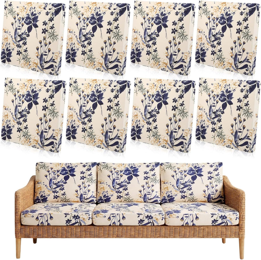 Tegeme 8 Pcs Stretch Printed Sofa Cushion Covers Outdoor Floral Couch Covers Replacement Outdoor Couch and Sofa Slipcovers Furniture Cushion Washable Reusable Furniture Protector (Modern)