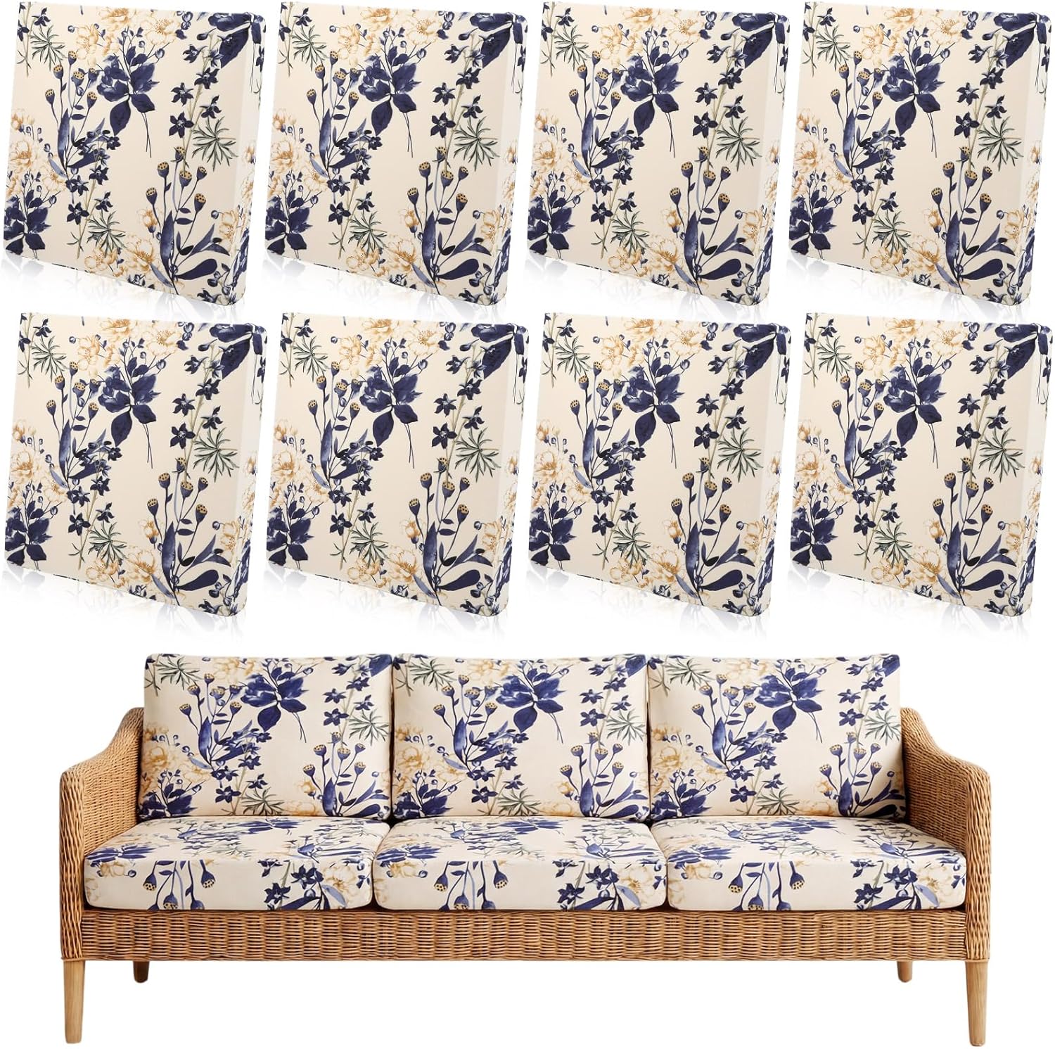 Tegeme 8 Pcs Stretch Printed Sofa Cushion Covers Outdoor Floral Couch Covers Replacement Outdoor Couch and Sofa Slipcovers Furniture Cushion Washable Reusable Furniture Protector (Modern)
