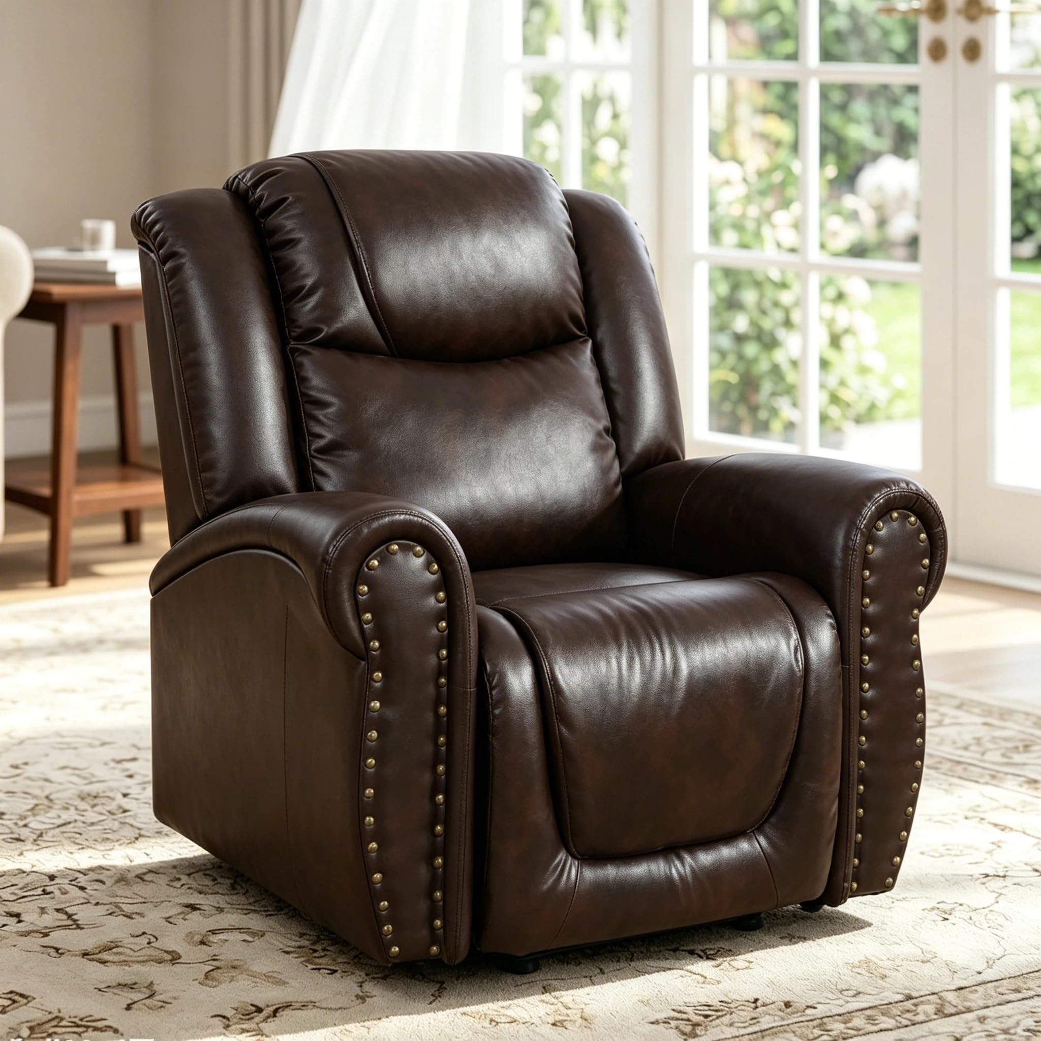 Manual Recliner Chair, Nursery Rocking Chair, Velvet Recliner Chair for Adults, Lazy Boy, Gaming Recliner wih Overstuffed Arms, Suitable for Home Theater, Living Room, Bedroom, Brown