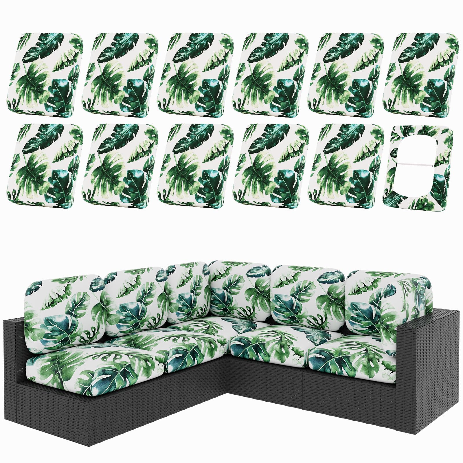 hyha 8Pcs Patio Cushion Covers, Stretch Outdoor Couch Cushion Covers Replacement, Washable Outdoor Chair/Sofa Slipcovers for Patio Furniture Cushions Protector with Elastic Bottom(Floral,Cover Only)