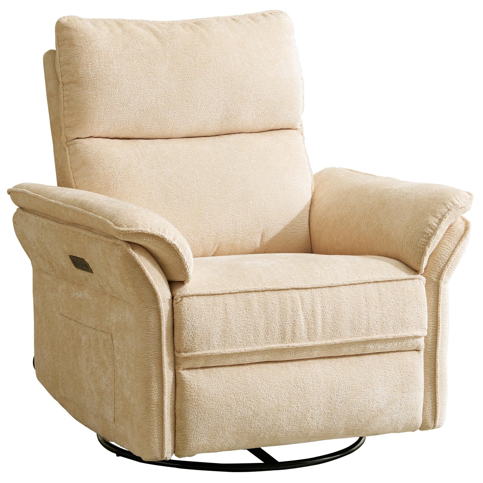 Oversized Power Recliner Chair Swivel Glider with Massage and Heat, Rocker Nursery Recliner for Adults with Adjustable Headrest, 26" Extra Wide Nursery Chair with Overstuffed Armrest,Light Grey