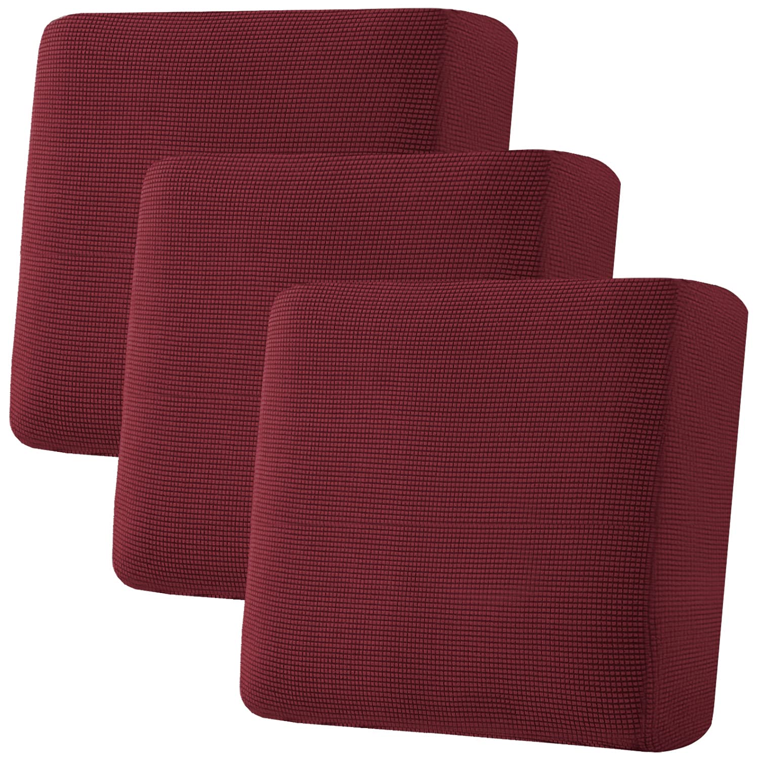 H.VERSAILTEX Super Stretch Individual Seat Cushion Covers, Thick Jacquard Textured Twill Fabric (3 Piece XL Sofa Cushion Covers, Grey)