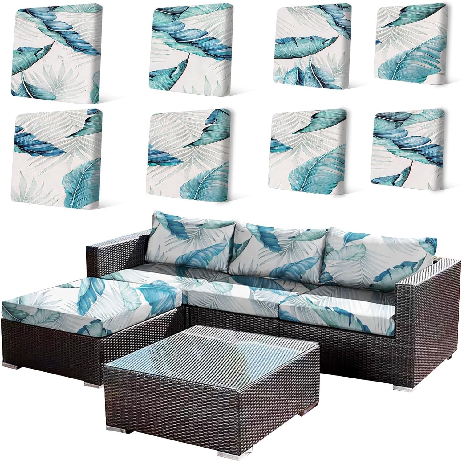 8Pcs Patio Cushion Covers, Stretch Outdoor Couch Cover, Replacement Cushions for Outdoor Furniture, Waterproof Removable, Suitable for Terrace, Garden(B:Spring Floral)