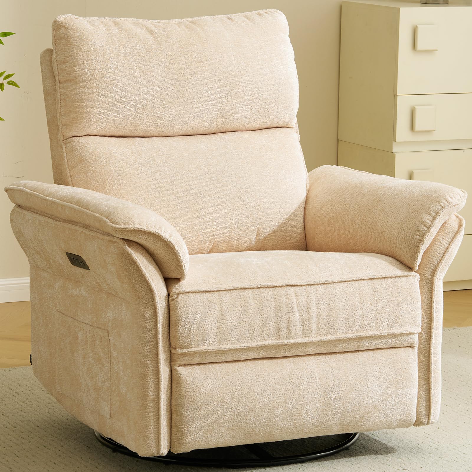 Oversized Power Recliner Chair Swivel Glider with Massage and Heat, Rocker Nursery Recliner for Adults with Adjustable Headrest, 26" Extra Wide Nursery Chair with Overstuffed Armrest,Light Grey