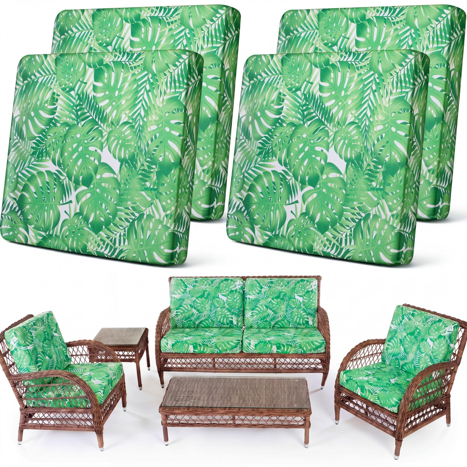 Newwiee Set of 4 Stretch Patio Cushion Covers Sofa Couch Seat Chair Slipcovers Cushion Cover Replacement Furniture Protector for Pets Washable(Beige,Seat Cover,Solid)