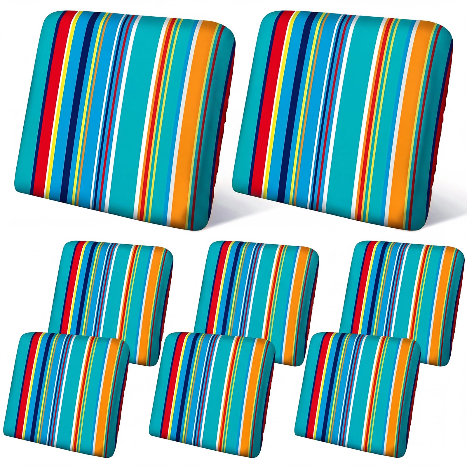 Geyoga 8 Pcs Patio Stretch Sofa Cushion Covers Outdoor Cushion Covers Replacement Waterproof Patio Furniture Couch Slipcovers Washable Chair Seat Soft Flexibility Protector, Rainbow Stripes Style