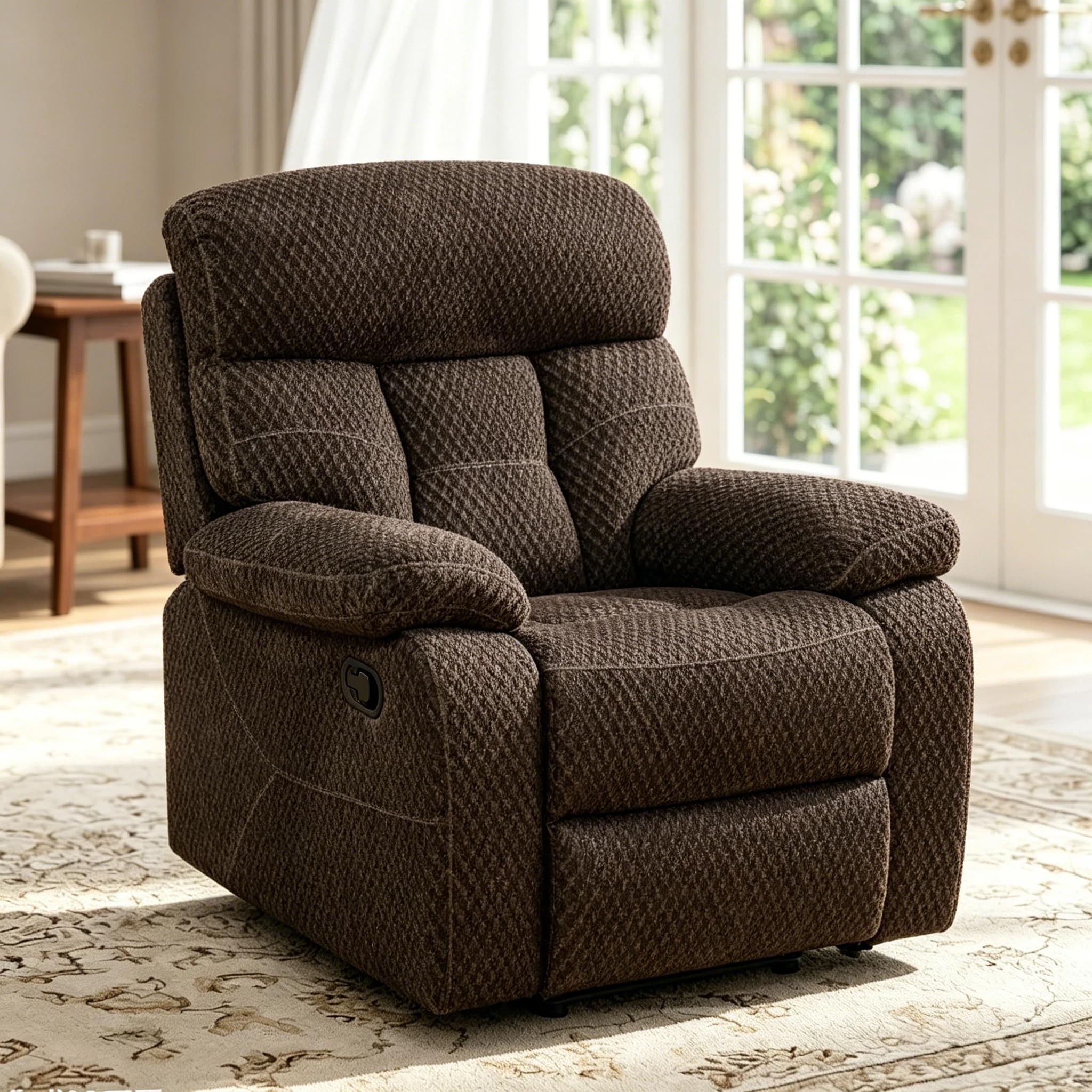Manual Recliner Chair, Nursery Rocking Chair, Velvet Recliner Chair for Adults, Lazy Boy, Gaming Recliner wih Overstuffed Arms, Suitable for Home Theater, Living Room, Bedroom, Brown